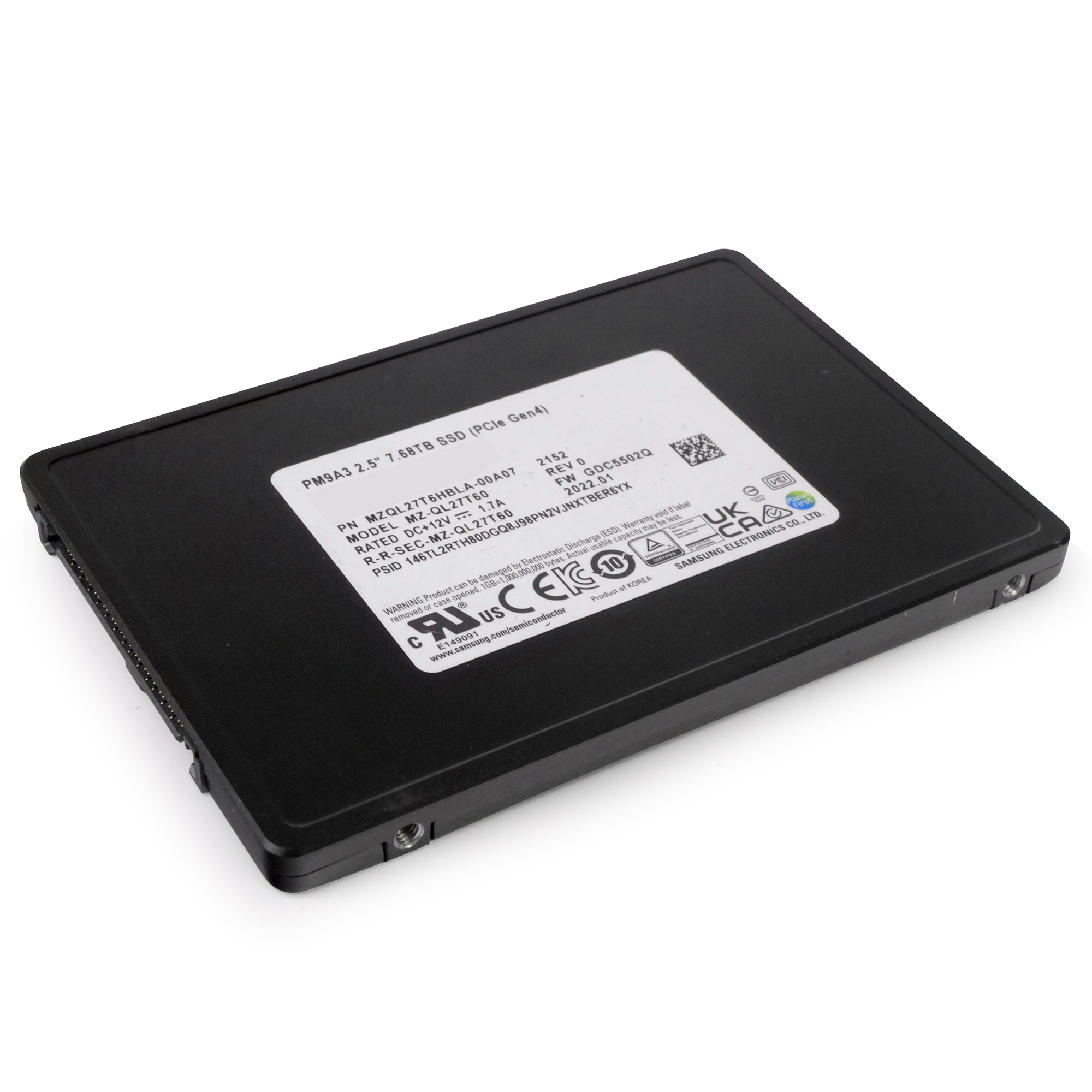 Samsung PM9A3 MZQL27T6HBLA 7.68TB PCIe Gen 4.0 x4 8GB/s U.2 NVMe 2.5in Refurbished SSD