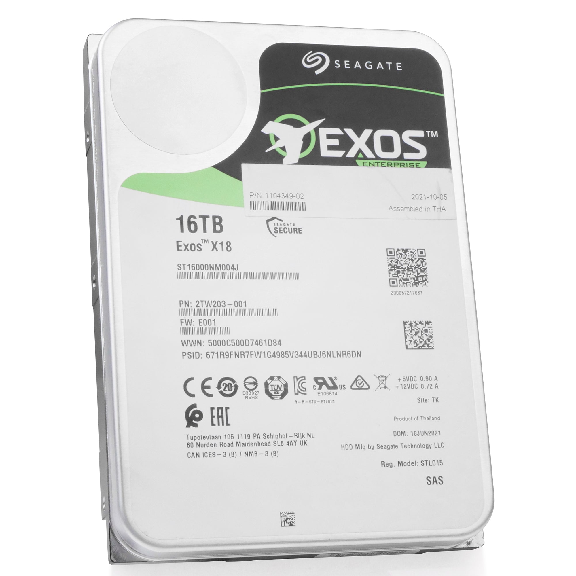 Seagate Exos X18 ST16000NM004J 16TB 7.2K RPM SAS 12Gb/s 3.5in Refurbished HDD