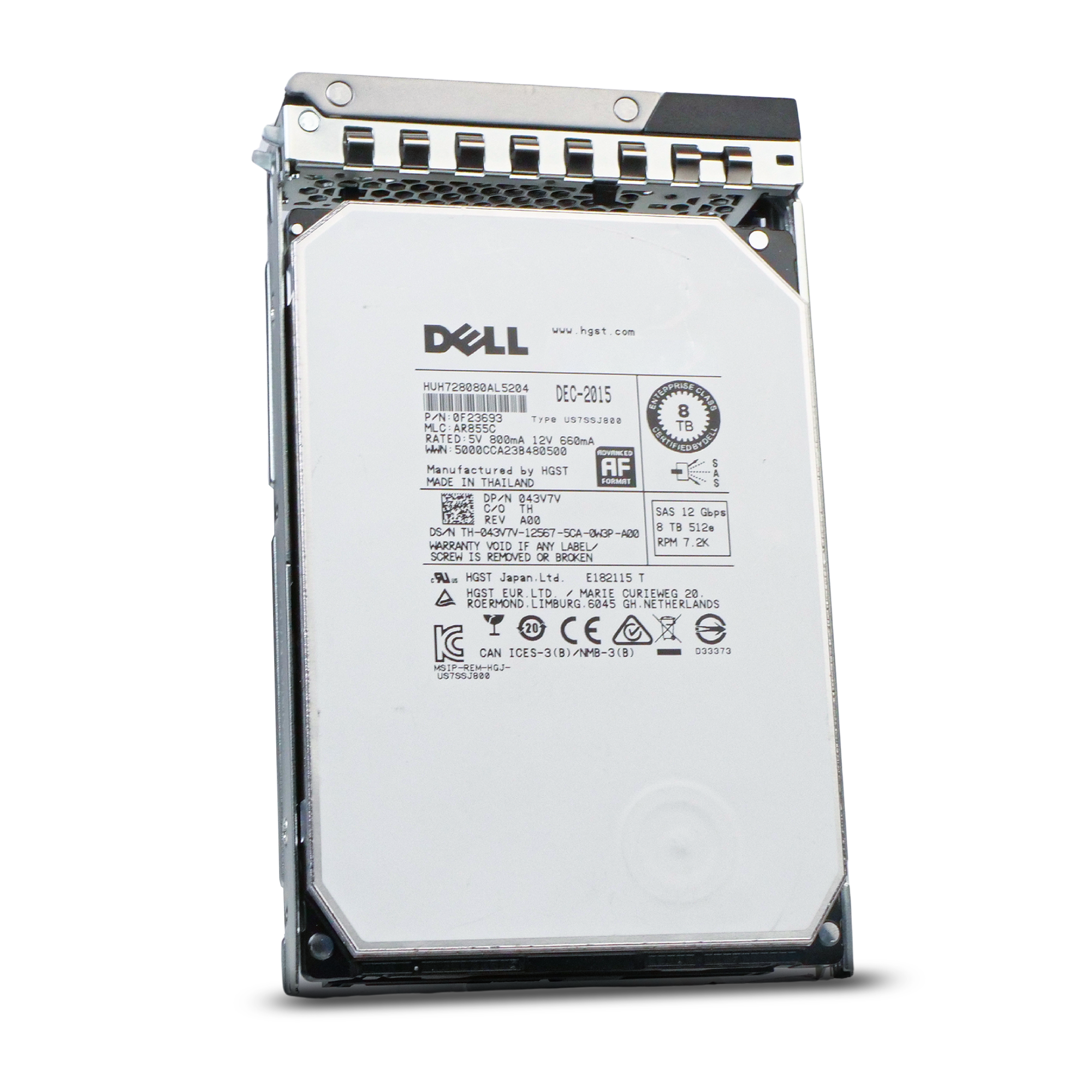 Dell G14 043V7V 8TB 7.2K RPM SAS 12Gb/s 512e 128 MB 3.5in Refurbished HDD