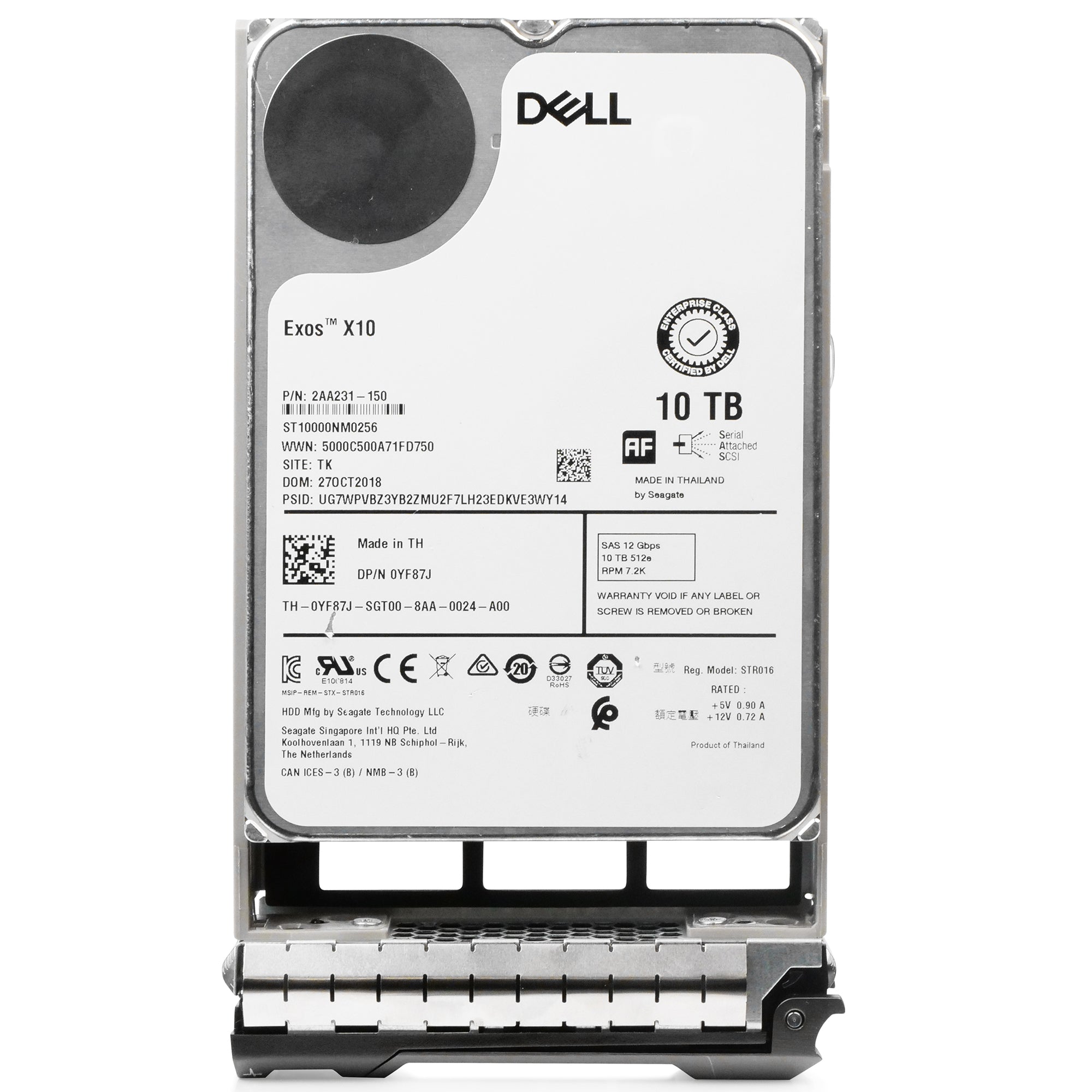 Dell G13 0YF87J 10TB 7.2K RPM SAS 12Gb/s 512e 256MB 3.5in Refurbished HDD