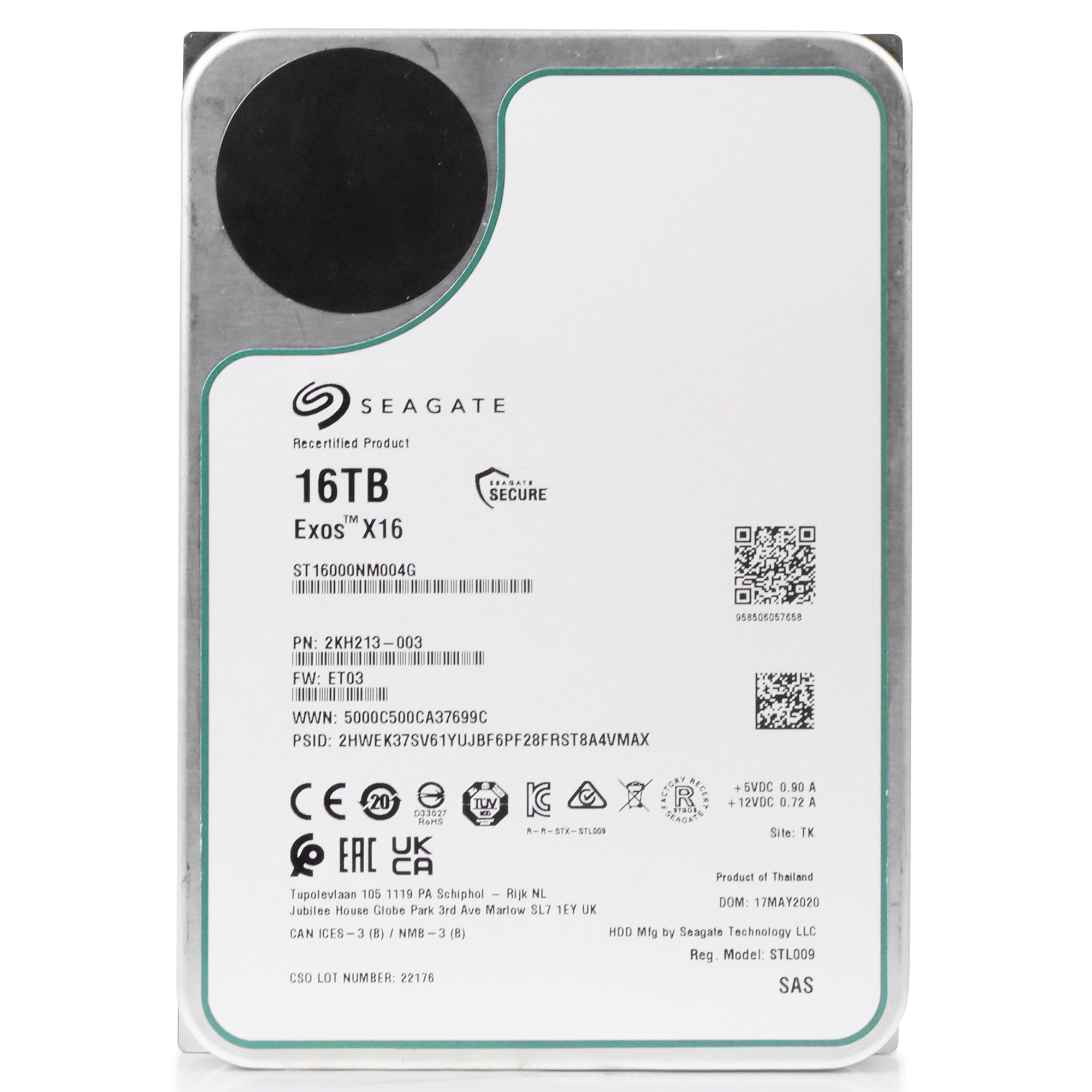 Seagate Exos X16 ST16000NM004G 16TB 7.2K RPM SAS 12Gb/s 512e 256MB 3.5in Recertified HDD