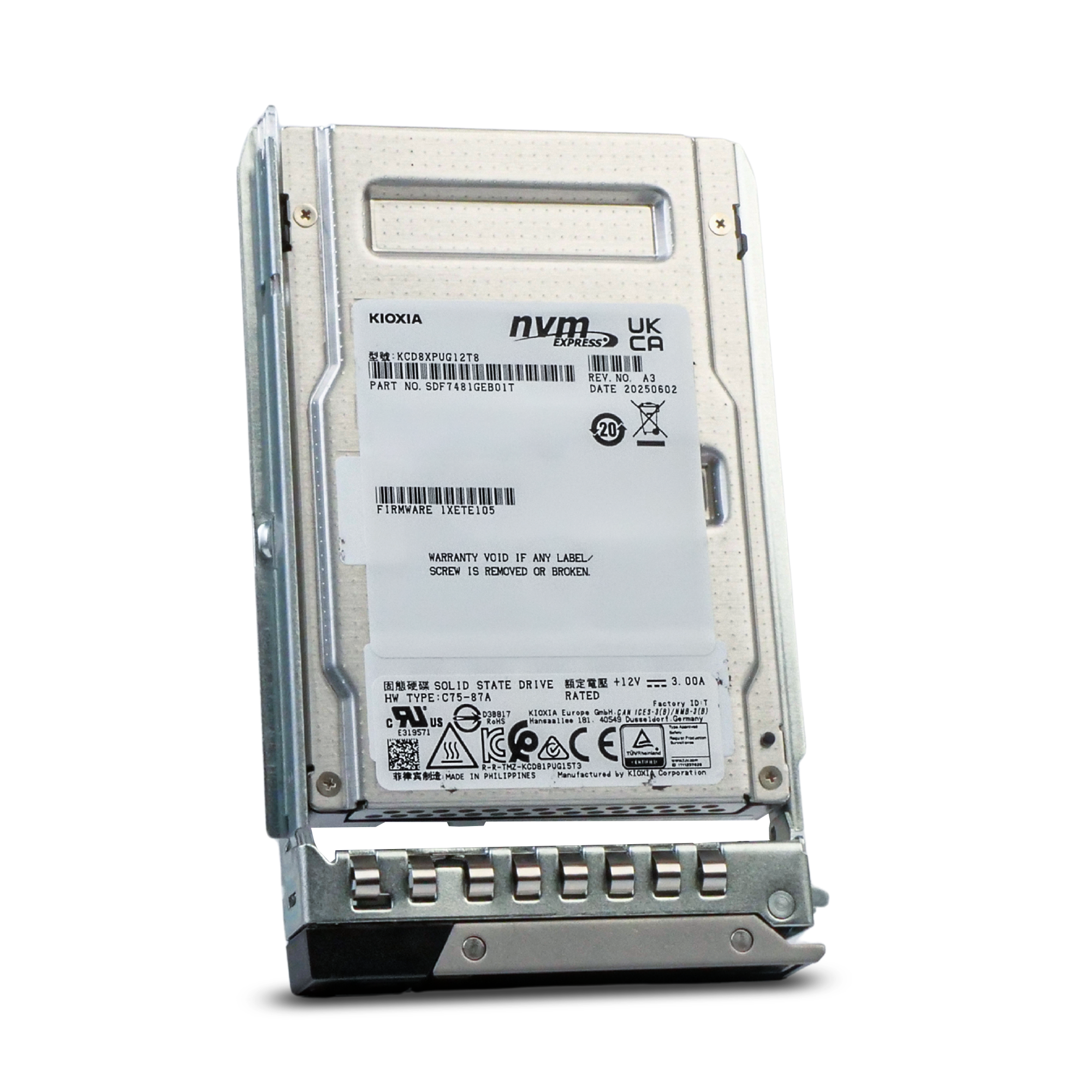 Kioxia CD8P-V KCD8XPUG12T8 12.8TB 3 DWPD PCIe Gen 5.0 x4 16GB/s 3D TLC U.3 NVMe 2.5in Mixed Use SSD in Dell G14 Tray - Comparable to HM7M3