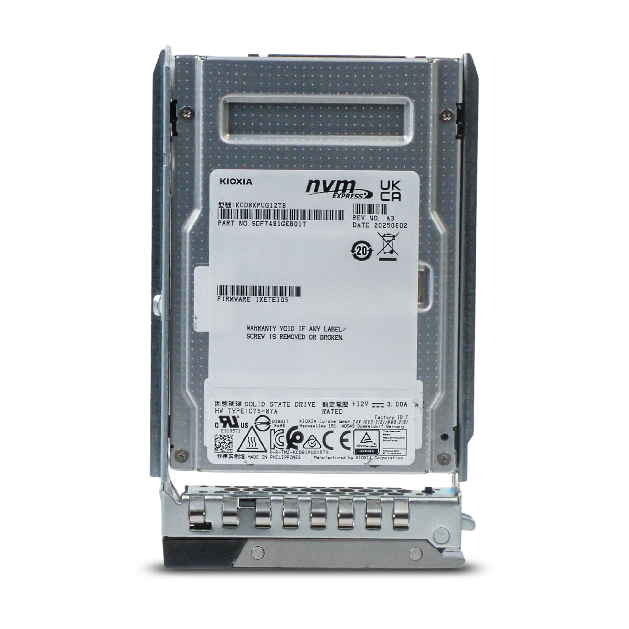 Kioxia CD8P-V KCD8XPUG12T8 12.8TB 3 DWPD PCIe Gen 5.0 x4 16GB/s 3D TLC U.3 NVMe 2.5in Mixed Use SSD in Dell G14 Tray