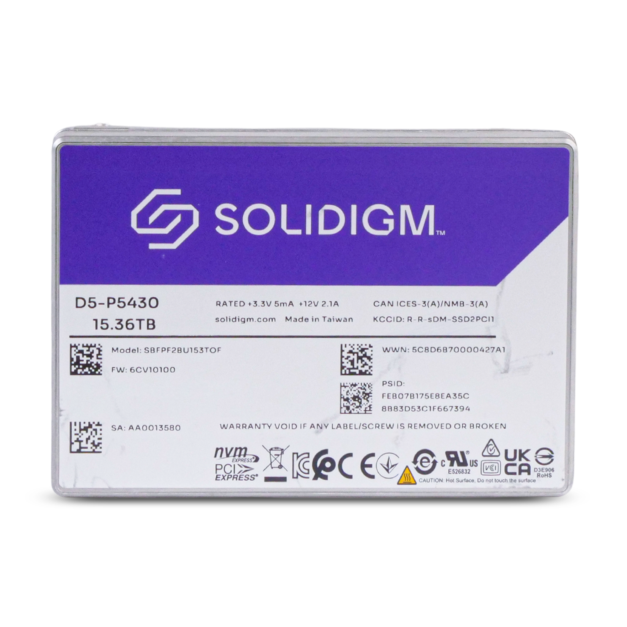 Solidigm D5-P5430 SBFPF2BU153TOF 15.36TB 0.5 DWPD PCIe Gen 4.0 x4 8GB/s 3D QLC U.2 NVMe 2.5in SSD