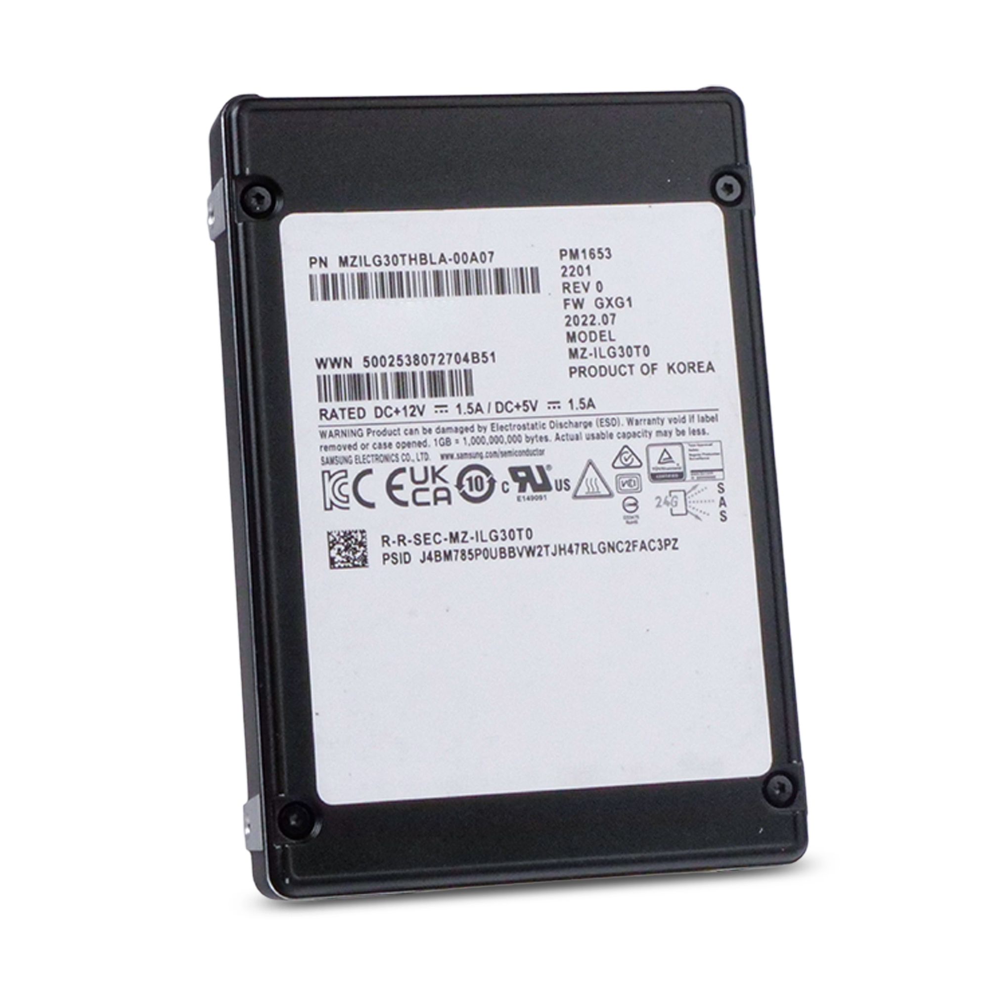 Samsung PM1653 MZILG30THBLA 30.72TB 1 DWPD SAS-4 24Gb/s 3D TLC 2.5in Refurbished SSD