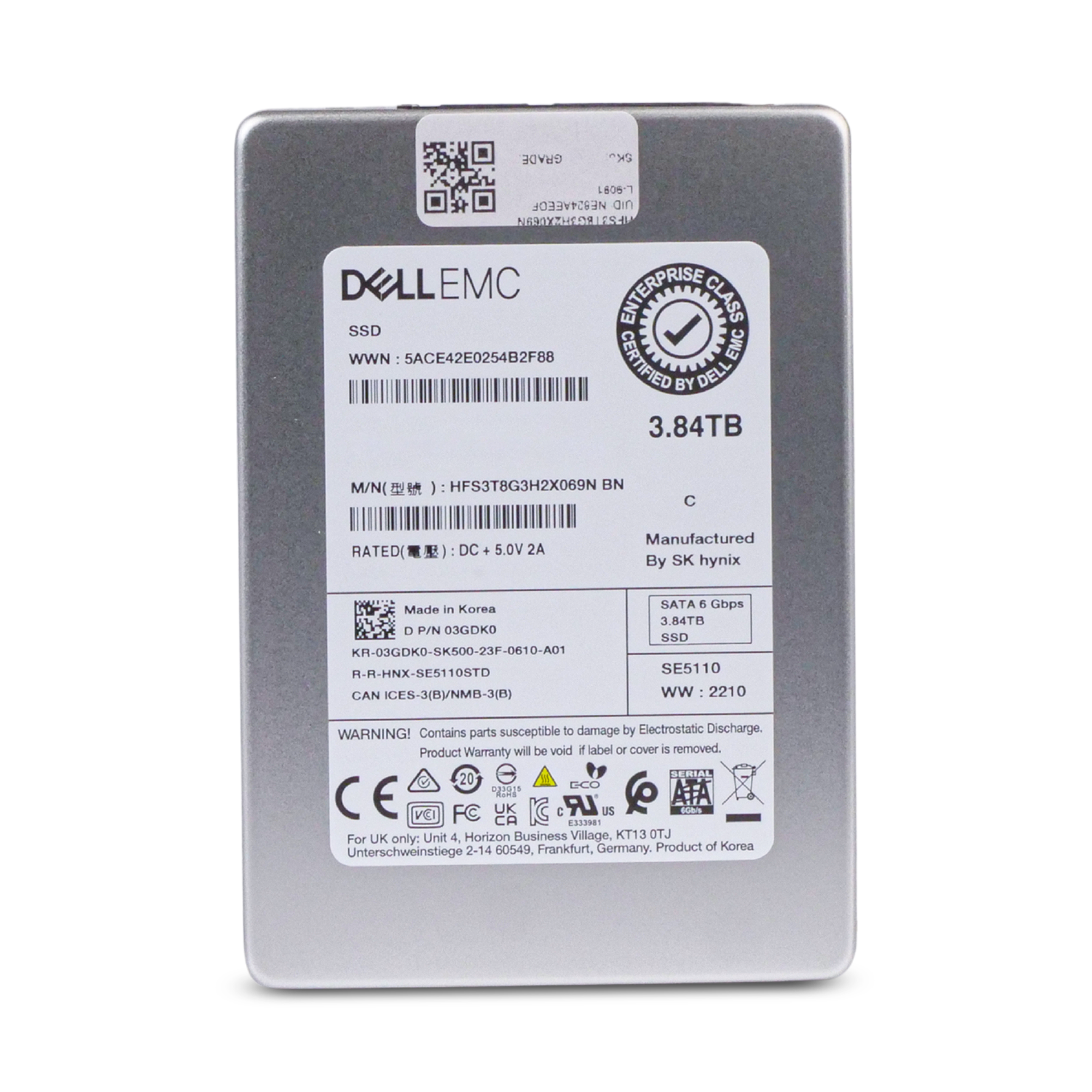 Dell/SK Hynix SE5110 HFS3T8G3H2X069N 3.84TB 1 DWPD SATA 6Gb/s 3D TLC 2.5in Read Intensive Refurbished SSD