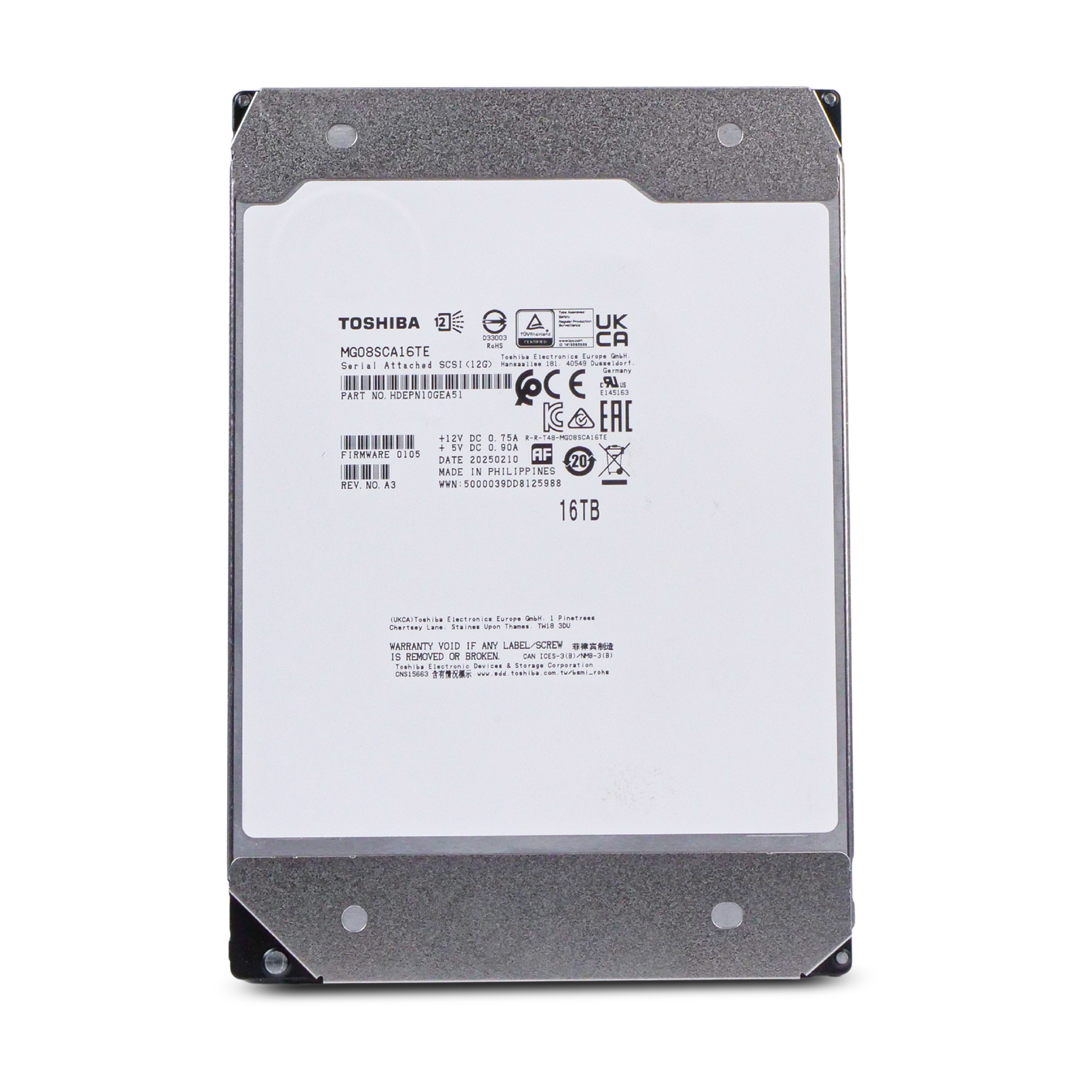 Toshiba MG08 MG08SCA16TE 16TB 7.2K RPM SAS 12Gb/s 512e 512MB 3.5in HDD