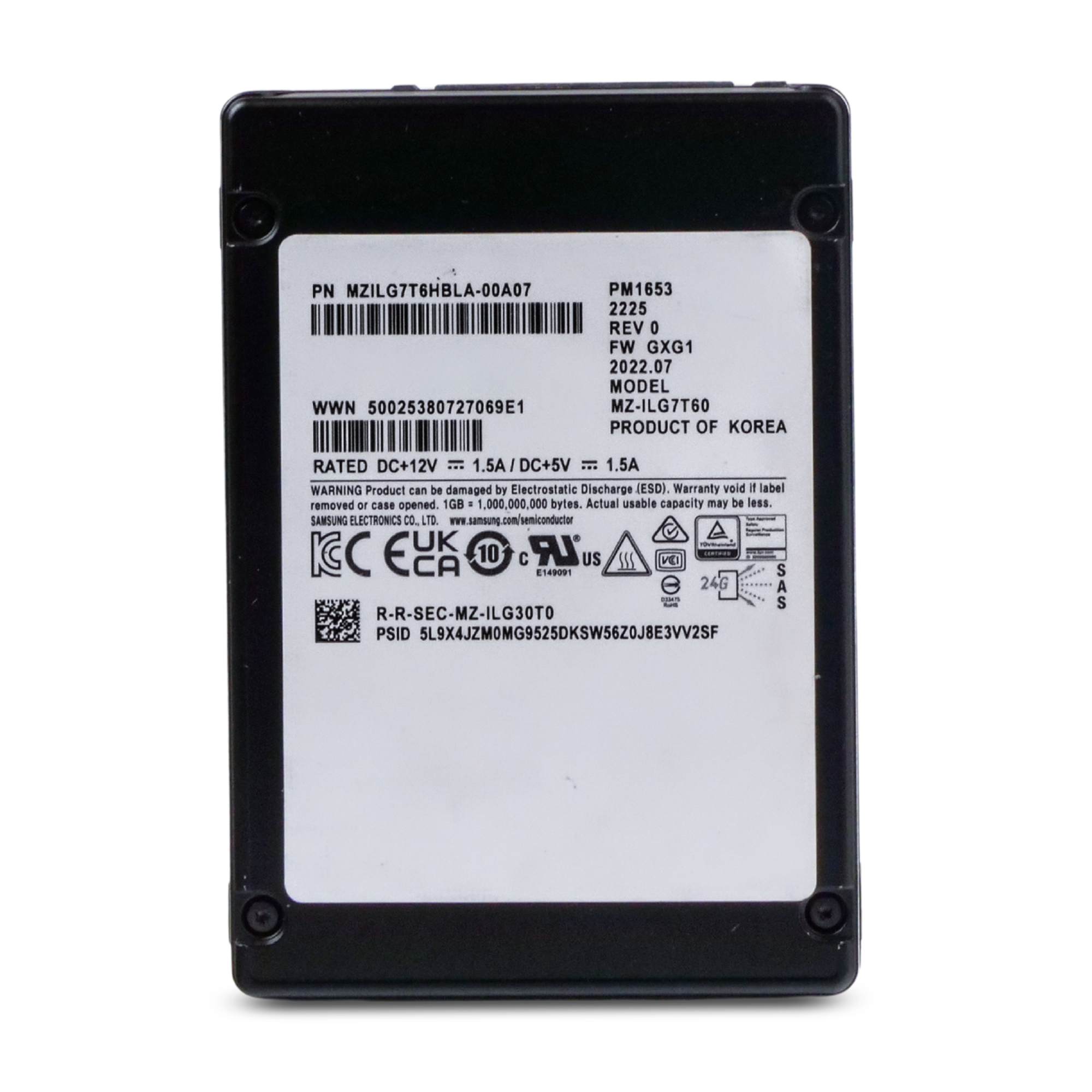 Samsung PM1653 MZILG7T6HBLA 7.68TB 1 DWPD SAS-4 24Gb/s 3D TLC 4Kn 2.5in Refurbished SSD