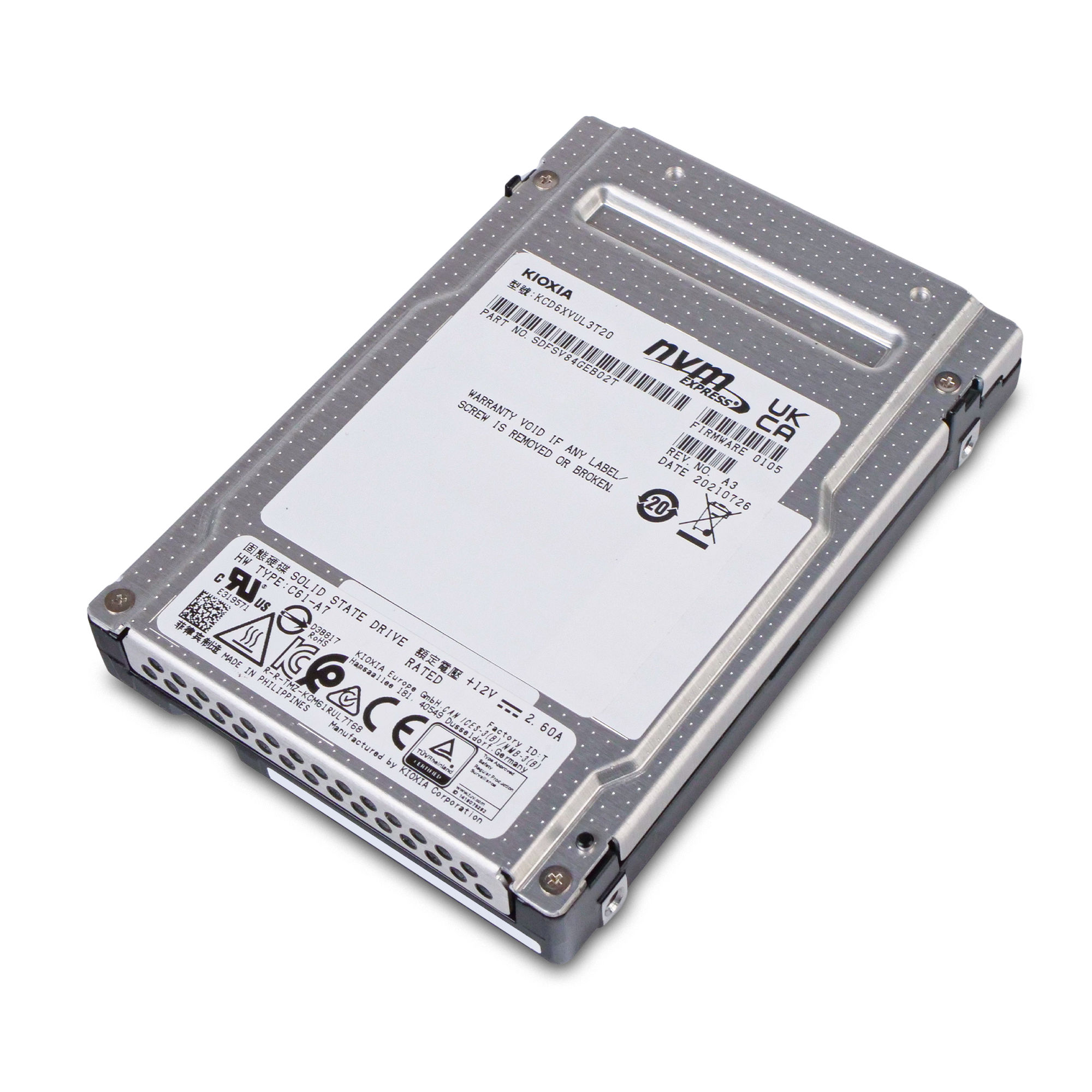 Kioxia CD6-V KCD6XVUL3T20 3.2TB 3 DWPD PCIe Gen 4.0 x4 8GB/s 3D TLC U.3 NVMe 2.5in Refurbished SSD