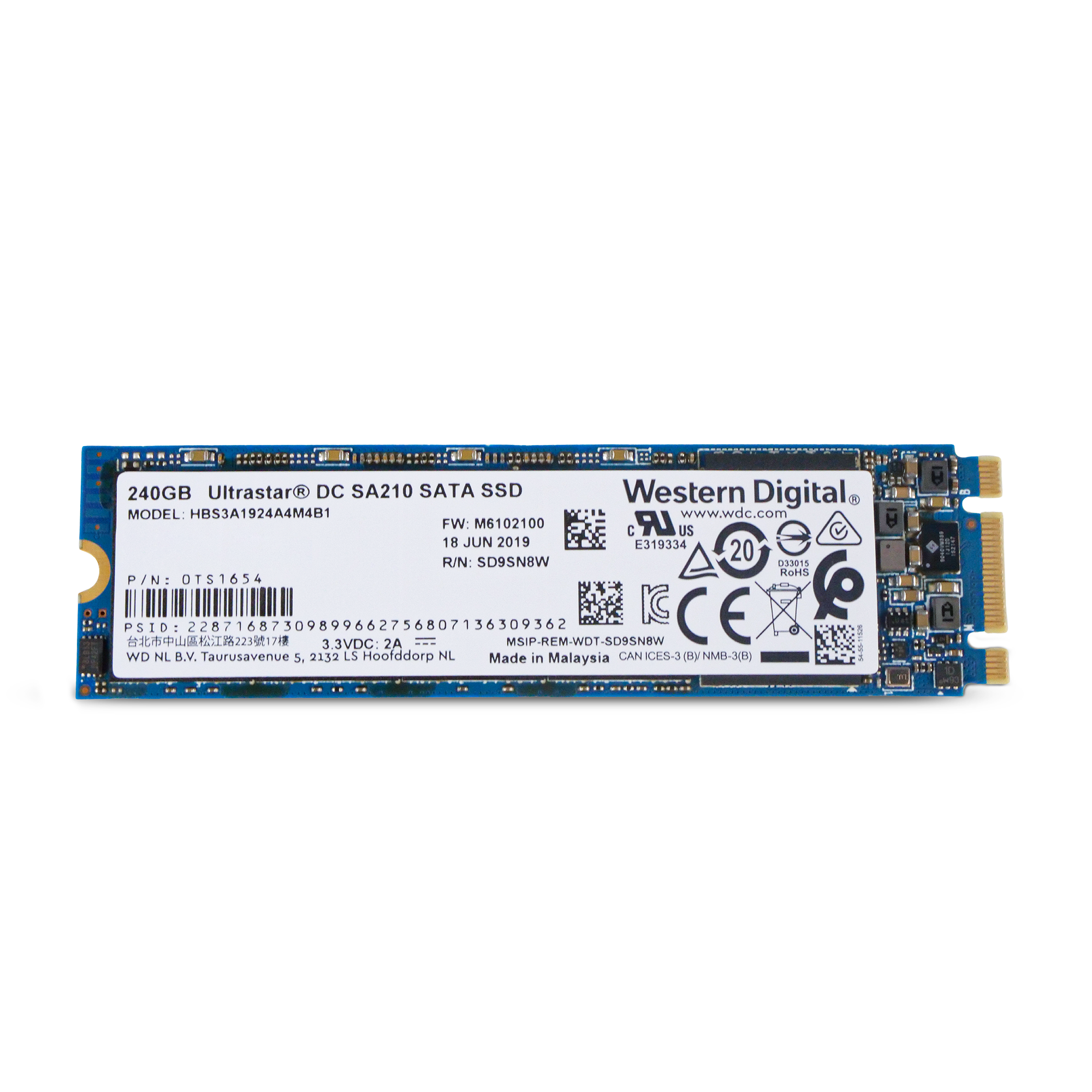 Western Digital Ultrastar DC SA210 HBS3A1924A4M4B1 0TS1654 240GB 0.1 DWPD SATA 6Gb/s 3D TLC M.2 2280 SSD