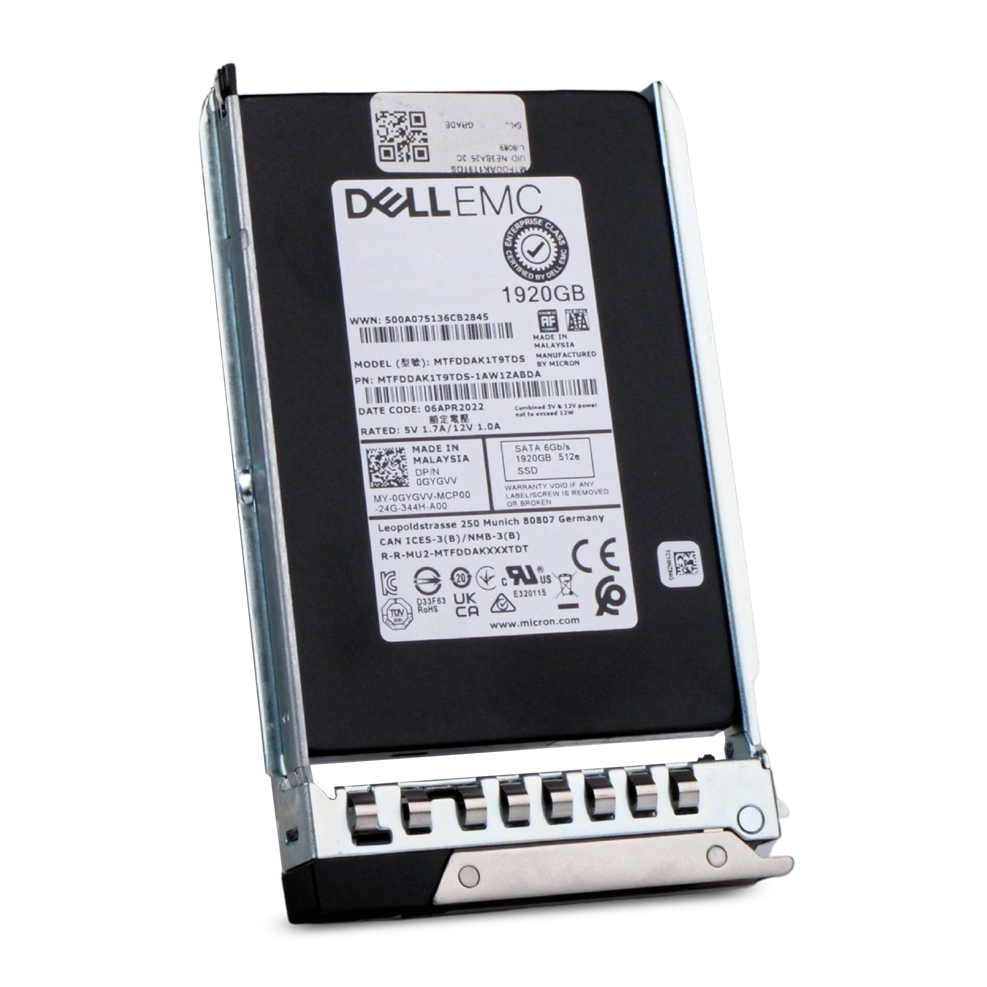 Dell G14 0GYGVV 1.92TB 1.5 DWPD SATA 6Gb/s 3D TLC 512e 2.5in Refurbished SSD