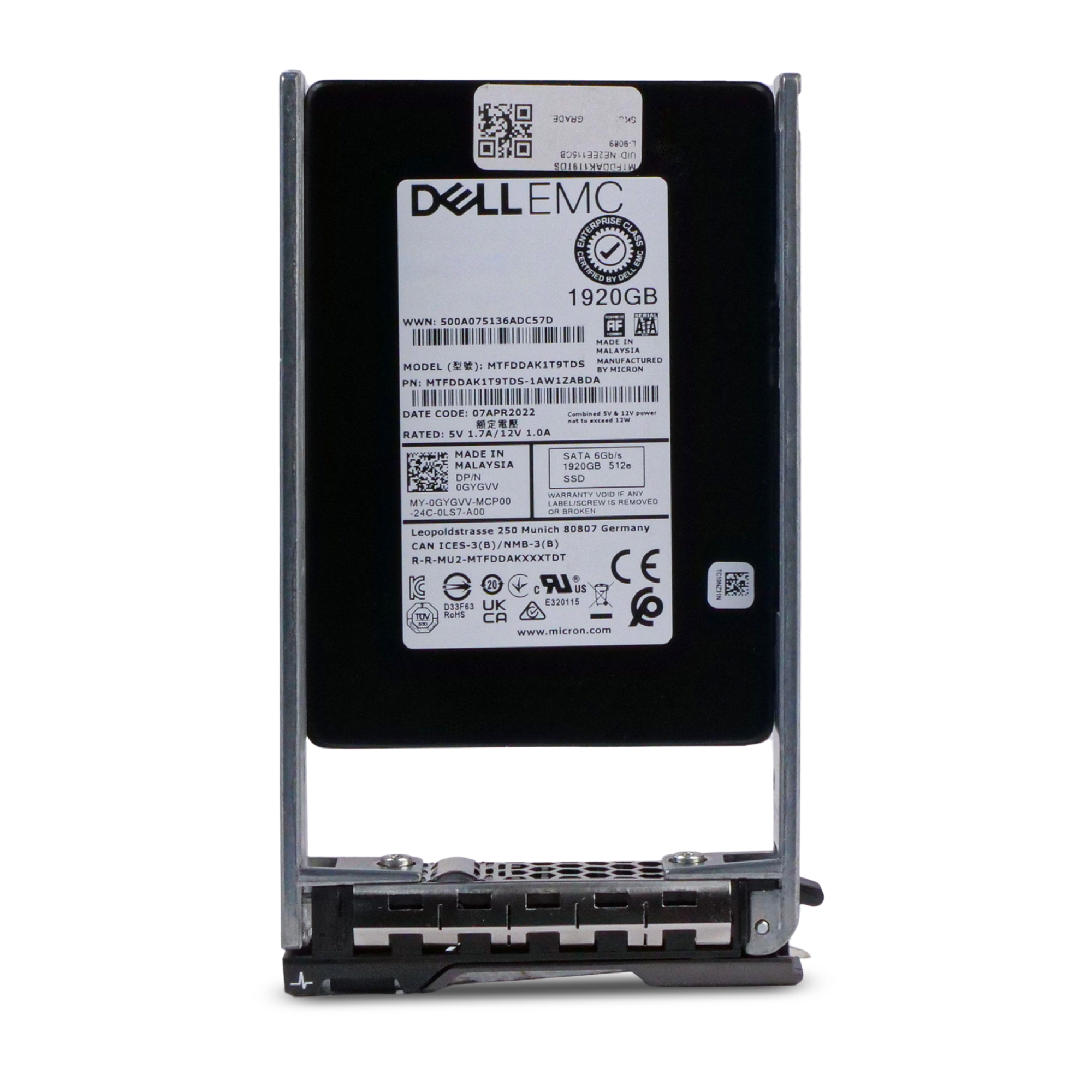 Dell G13 0GYGVV 1.92TB 1.5 DWPD SATA 6Gb/s 3D TLC 512e 2.5in SSD