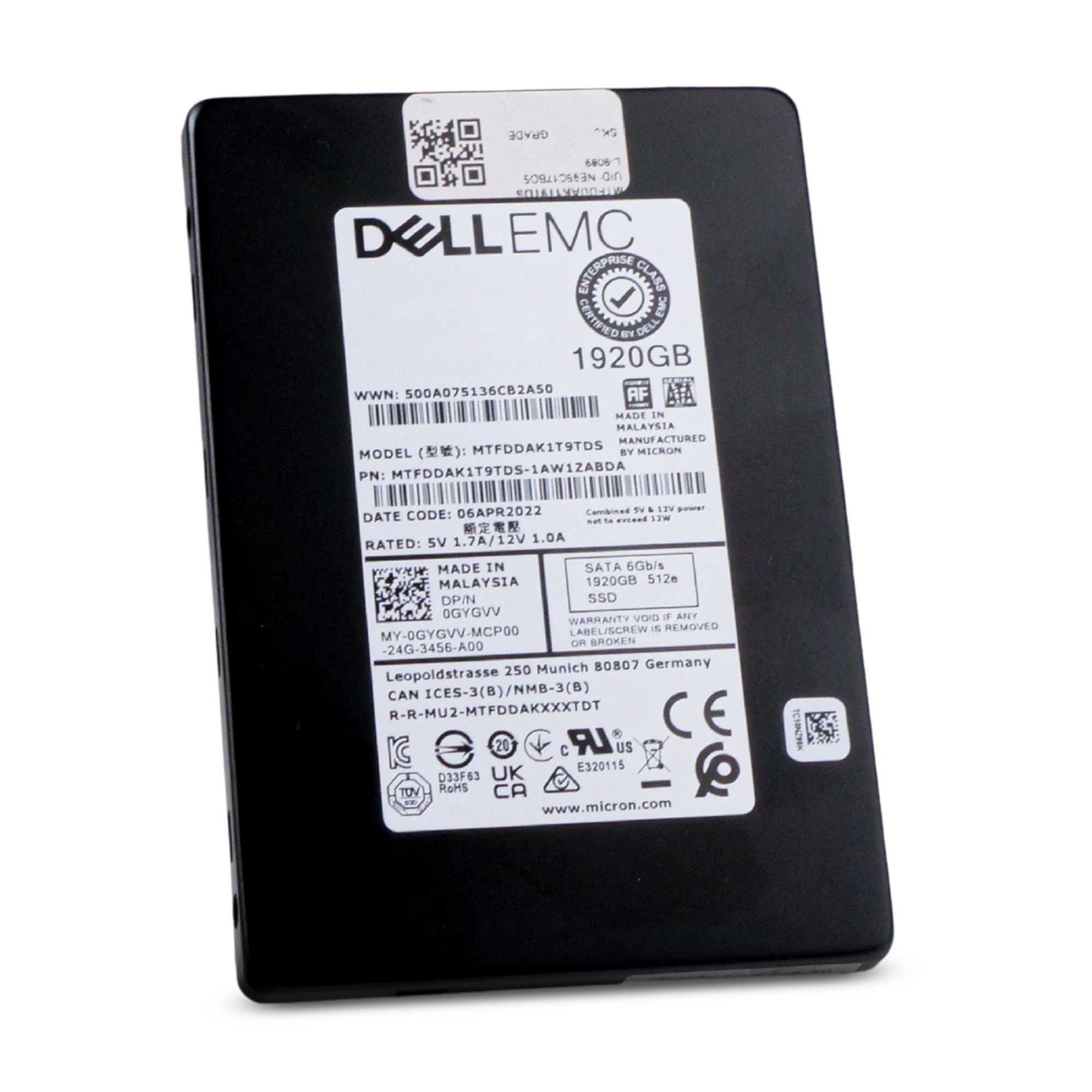 Dell/Micron 5300 PRO MTFDDAK1T9TDS 1.92TB 1.5 DWPD SATA 6Gb/s 3D TLC 512e 2.5in SSD