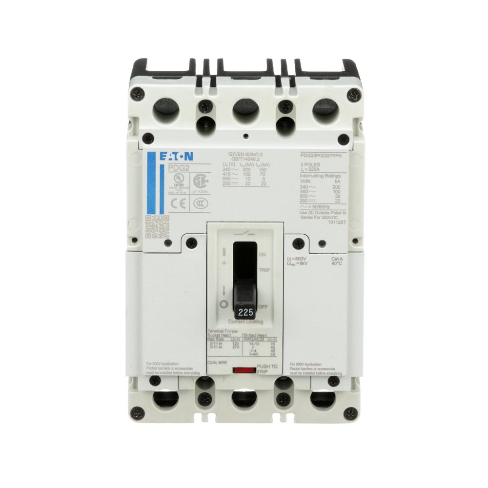 PDG23M0125TFFL | Eaton Power Defense 125A 3-Pole Molded Case Circuit Breaker 600VAC