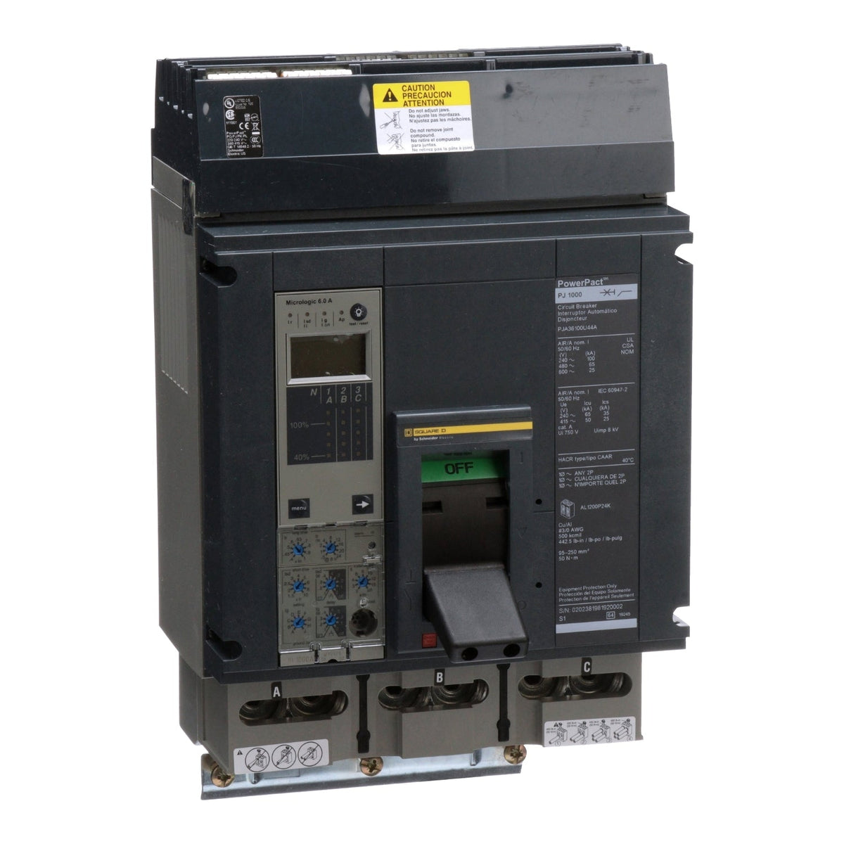 PJA36100U44A | Square D PowerPacT P 1000A 3-Pole 600VAC I-Line Molded Case Circuit Breaker
