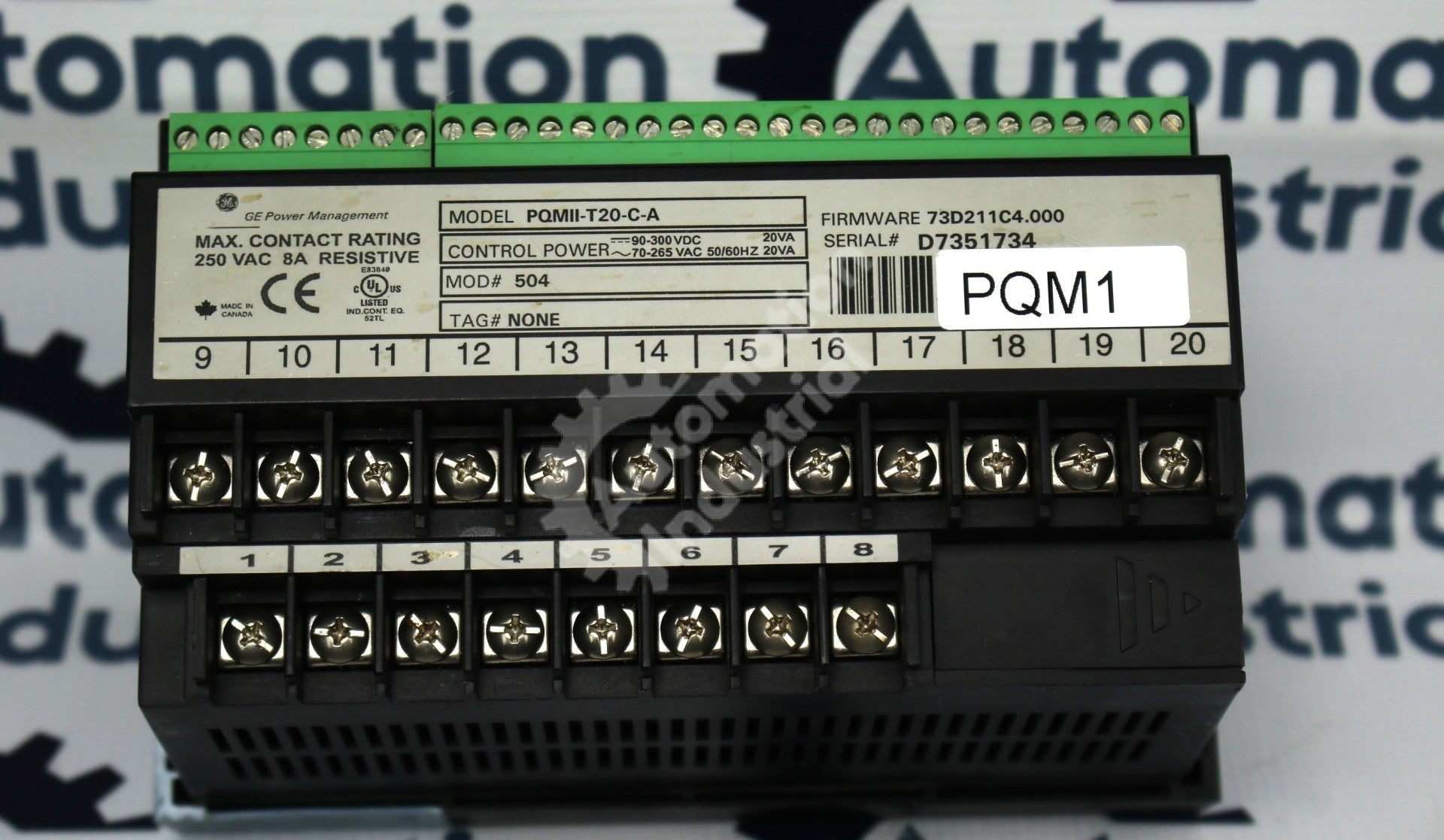 GE Multilin PQMII-T20-C-A Power Quality Meter
