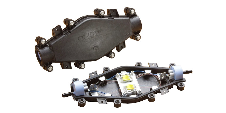 COYOTE LCC for ribbon with two 2-hole grommets and splice platform