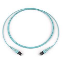 CORNING 797902TD120001M Reverse Polarity Uniboot Duplex Jumper, Standard LC Uniboot MM / Standard LC Uniboot MM, OM3 50um, 2F, DFX 250 Riser, Standard Aqua Jacket 1 Meters