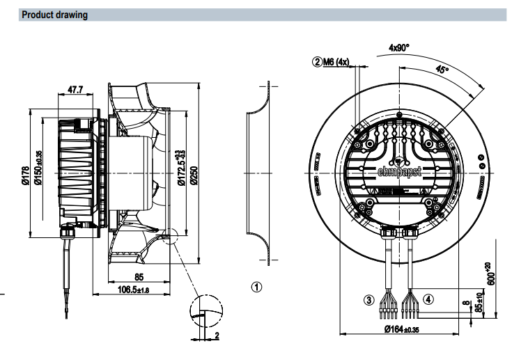 R3G250-RR01-H1 Ebm-papst 230V Fan Motor M3G084-DF