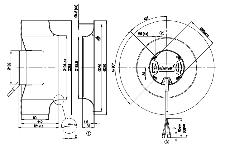 R3G280-AC66-30 ebm papst EC BACKWARD-CURVED MOTORIZED IMP 48V