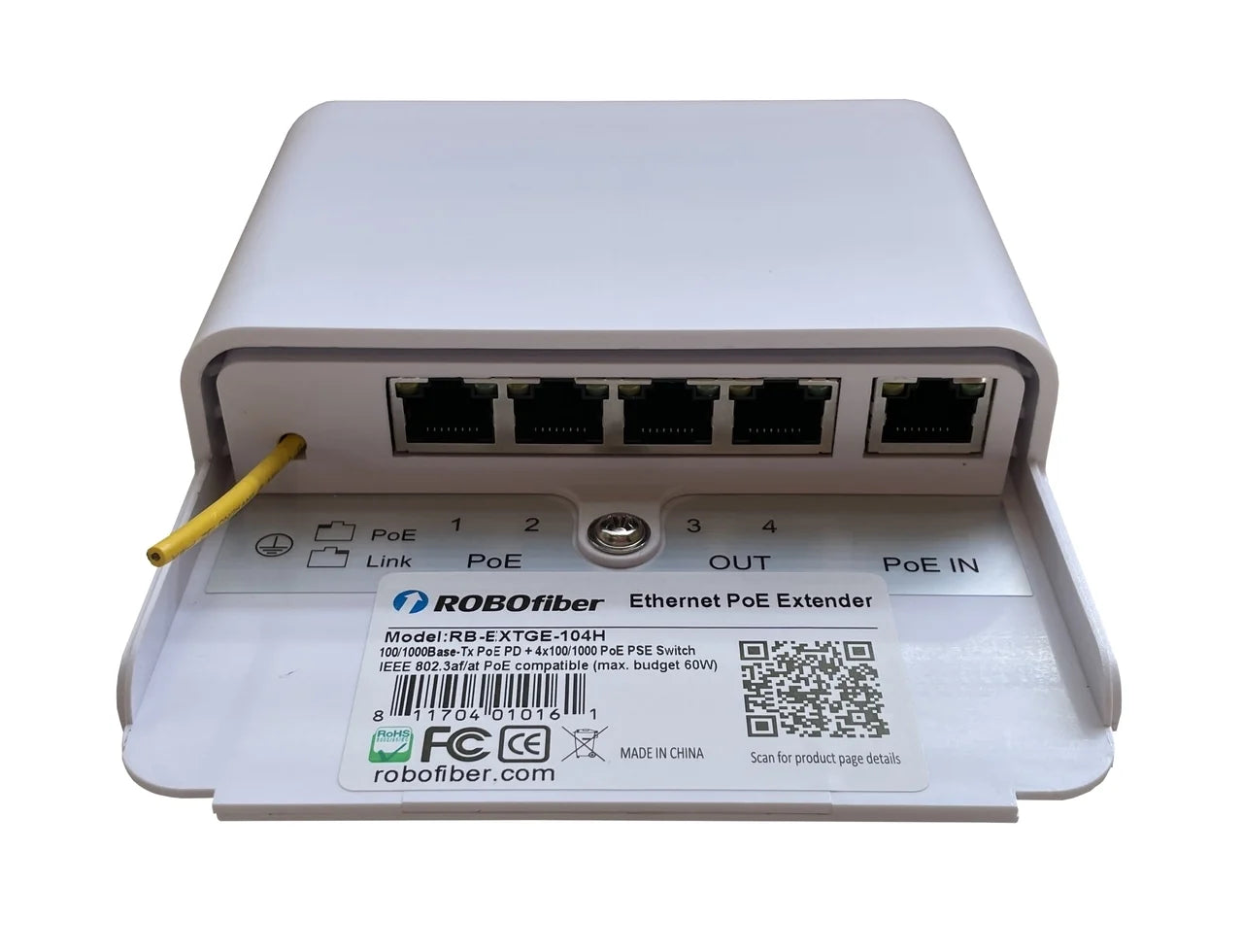 RB-EXTGE-104H Gigabit Ethernet Outdoor grade PoE 100m reach extender, cascadable, IP52 rated, 5 port switch