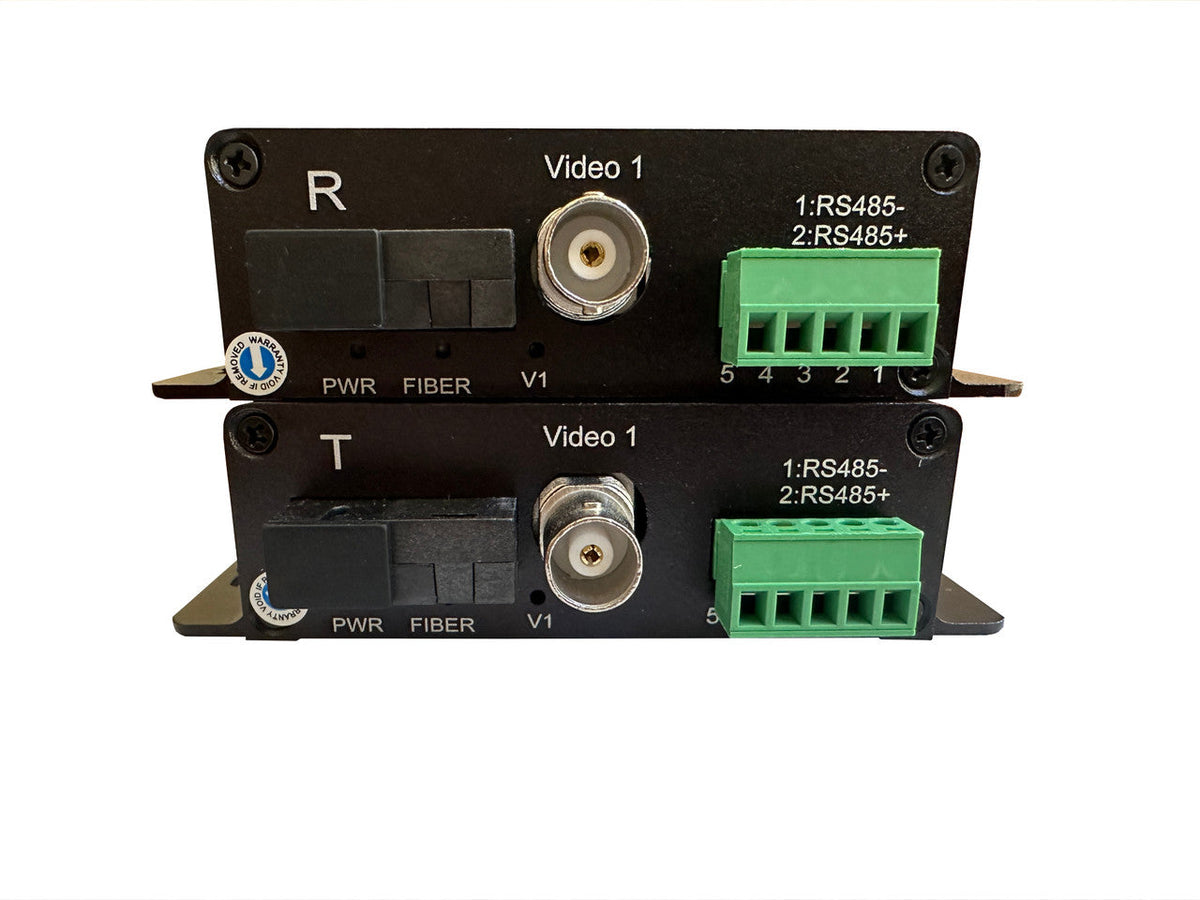RB-VIDEO-1D1 Fiber optic composite video extender set over MM and SM fiber, single strand BiDi, 20Km reach, with RS485 channel transport (SET OF TWO)