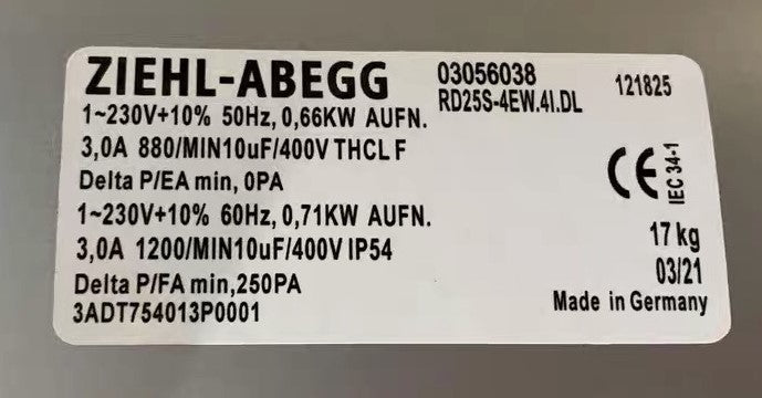 RD25S-4EW.4l.DL ZIEHL-ABEGG Centrifugal Fan
