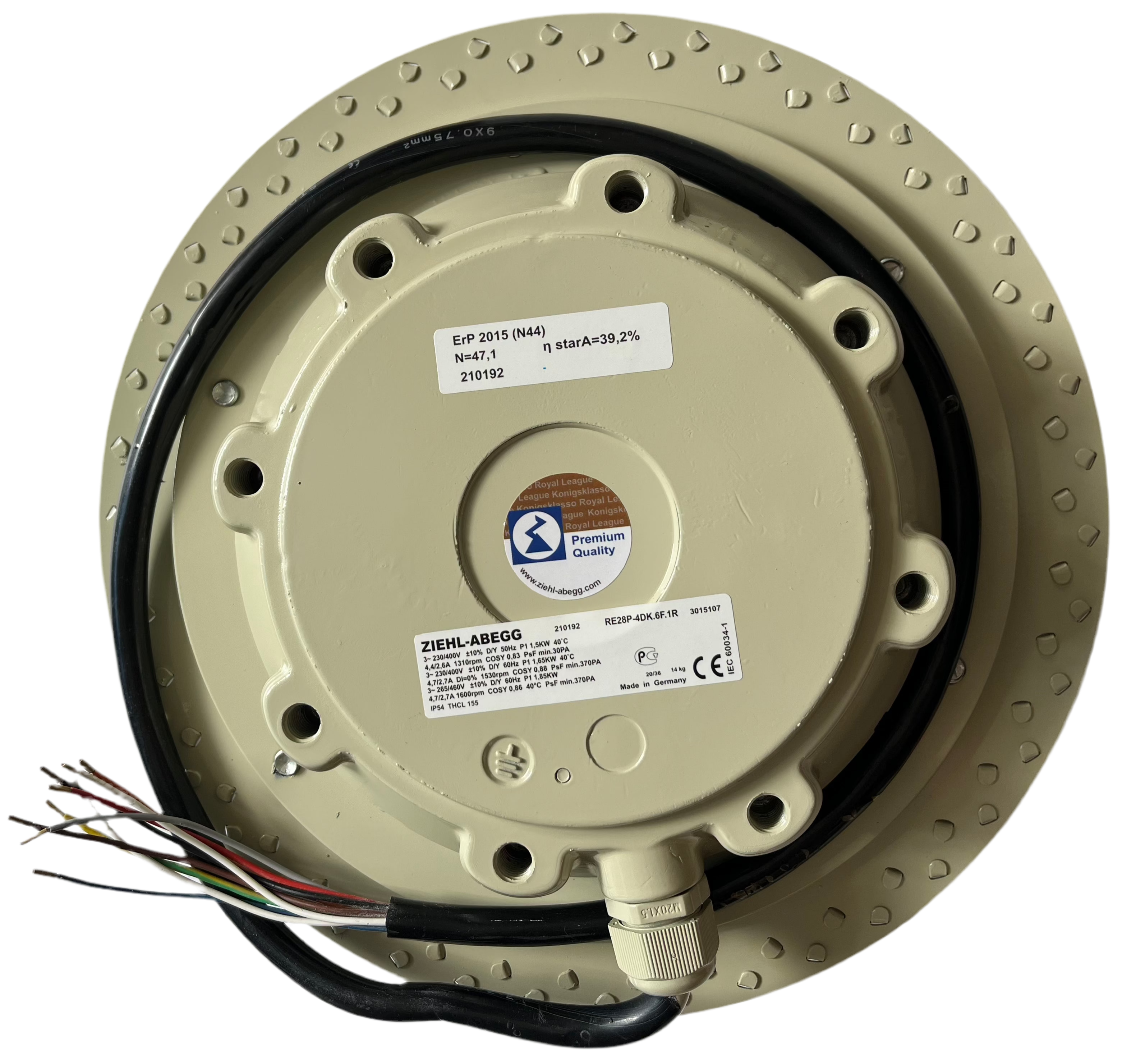 RE28P-4DK.6F.1R ZIEHL-ABEGG Centrifugal Fan 3~230/400V 1.5/1.85KW 2.6/4.7A 1310/1600rpm
