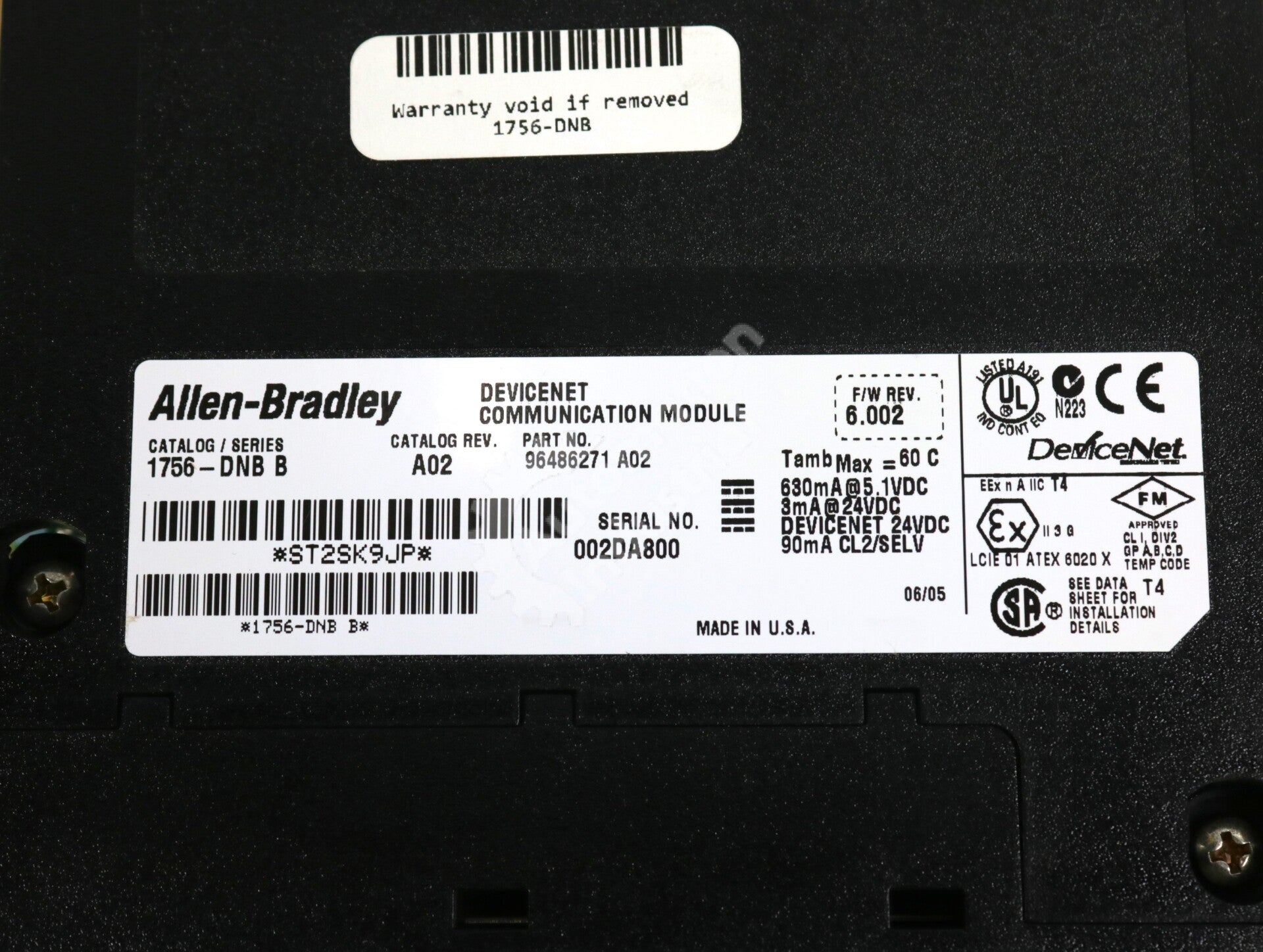 1756-DNB By Allen Bradley 5.1-24VDC 64 Node DeviceNet Communication Module