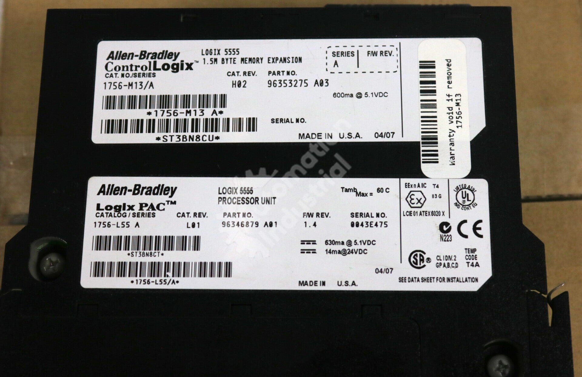 1756-M13 By Allen Bradley 1756-L55 5.1-24VDC Memory Expansion Processor Module