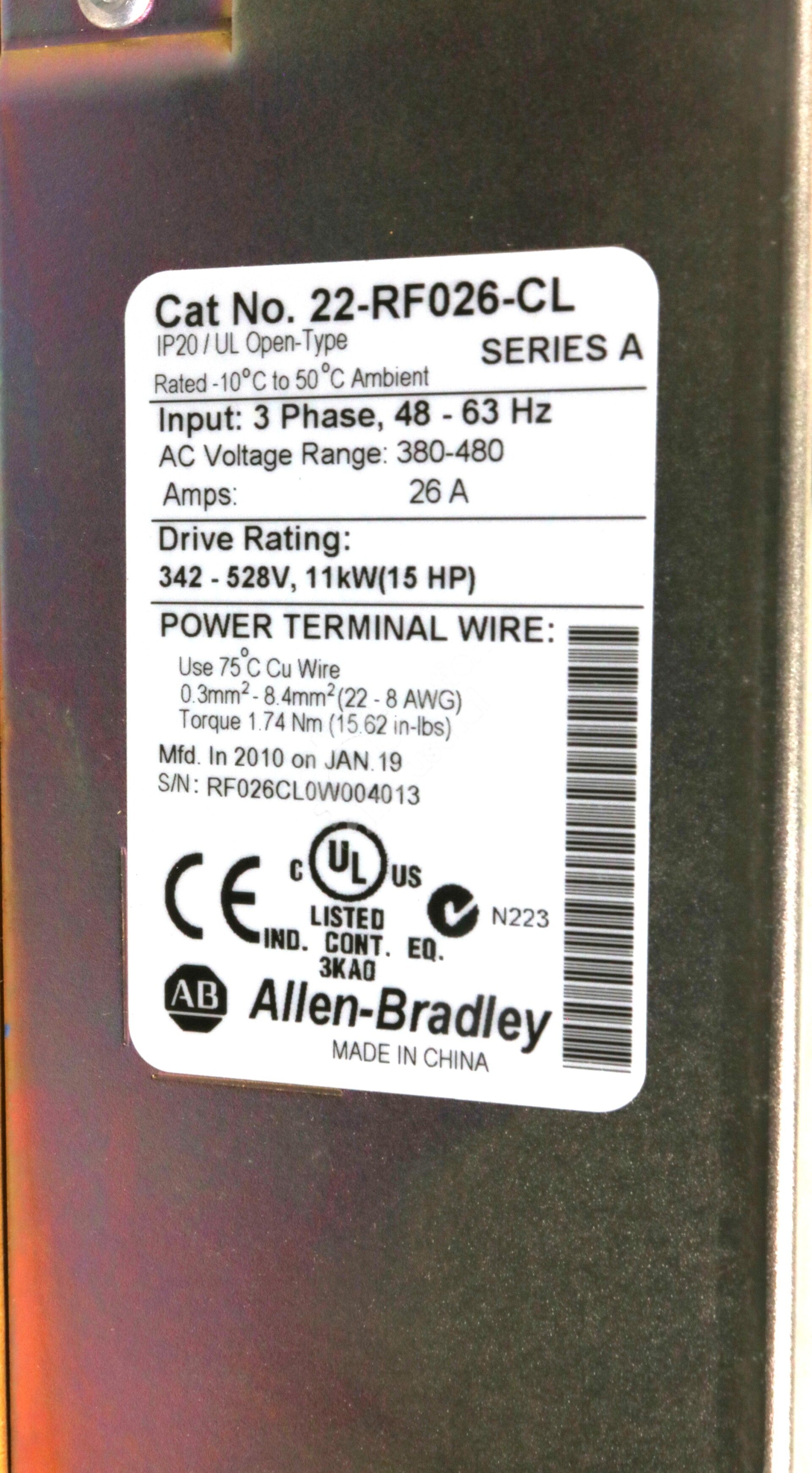 22-RF026-CL By Allen Bradley PowerFlex 3-Phase 480VAC L Type EMC Line Filter