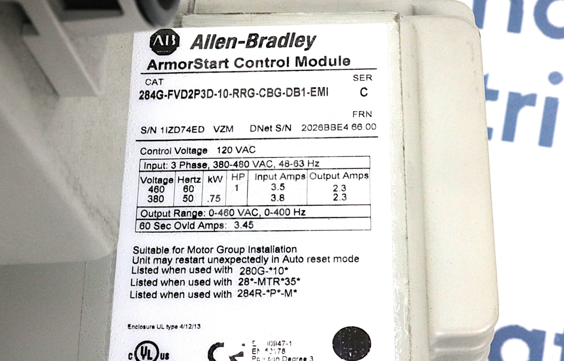 284G-FVD2P3D-10-RRG-CBG-DB1-EMI By Allen Bradley Armorstart Control Module