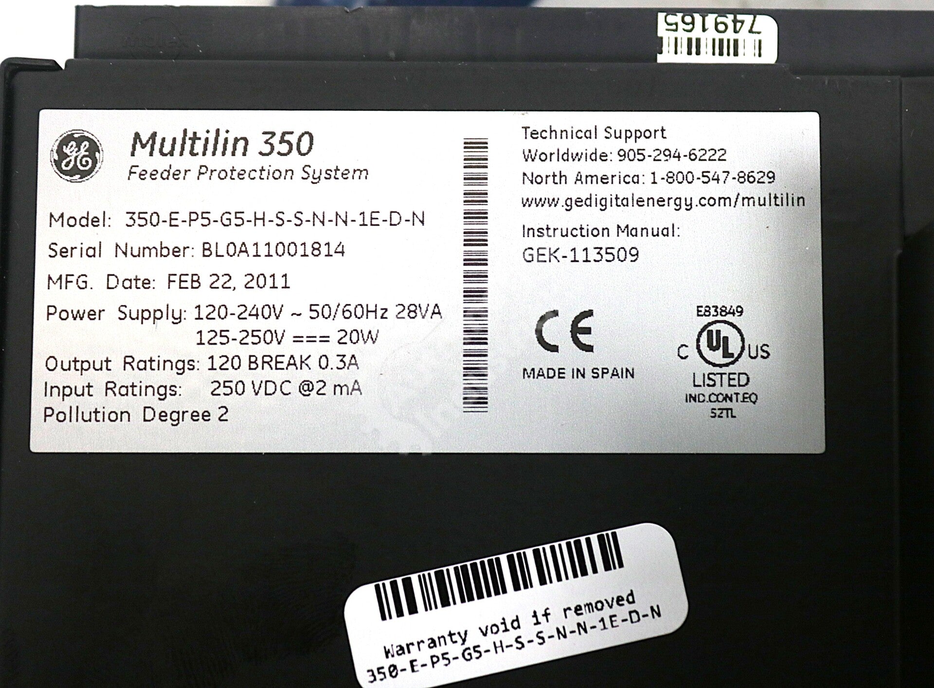 350-E-P5-G5-H-S-S-N-N-1E-D-N By GE Multilin 300VDC 350 Feeder Protection System