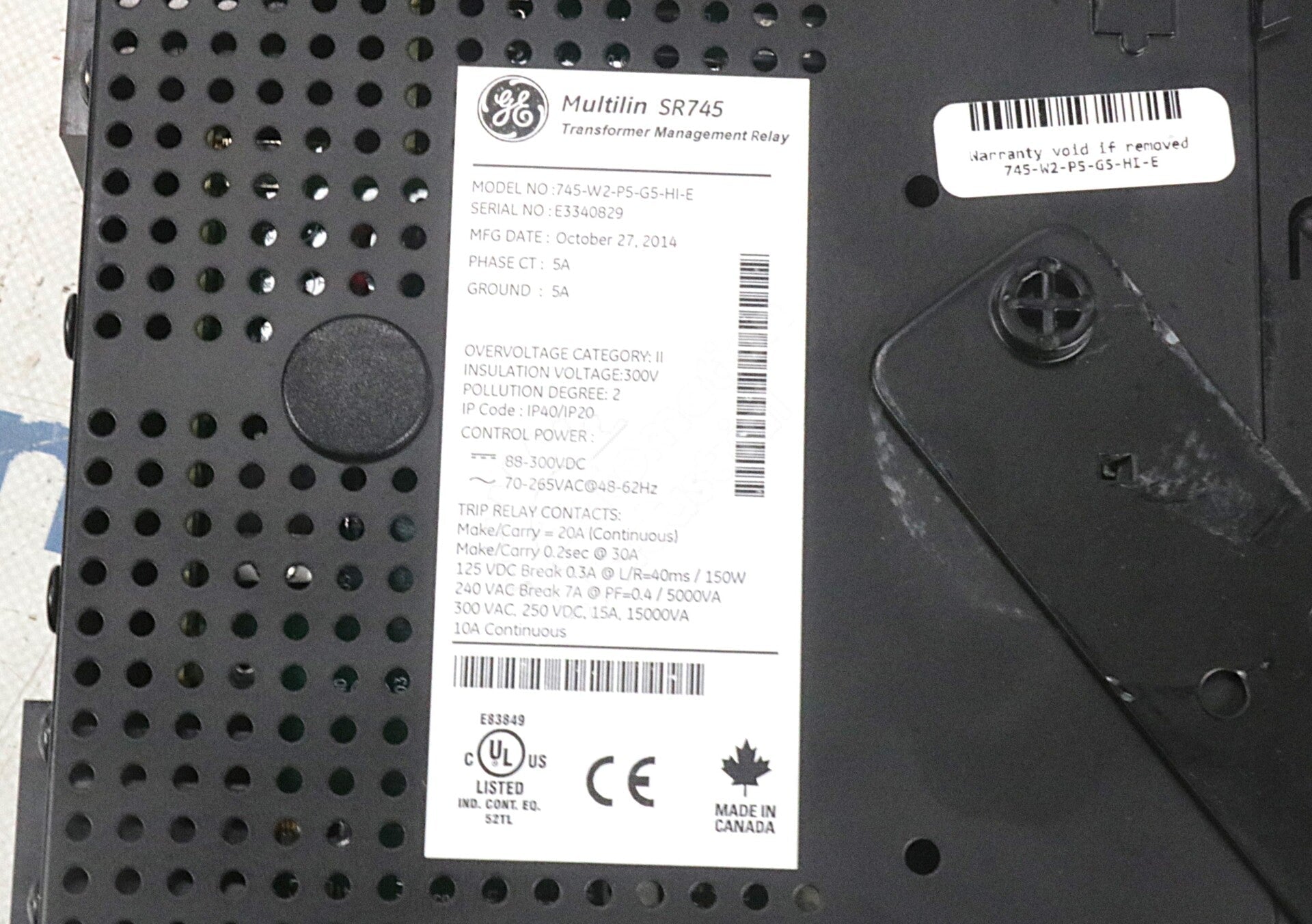 745-W2-P5-G5-HI-E By GE Multilin 5A Phase w Ethernet CT Transformer Mgmt Relay