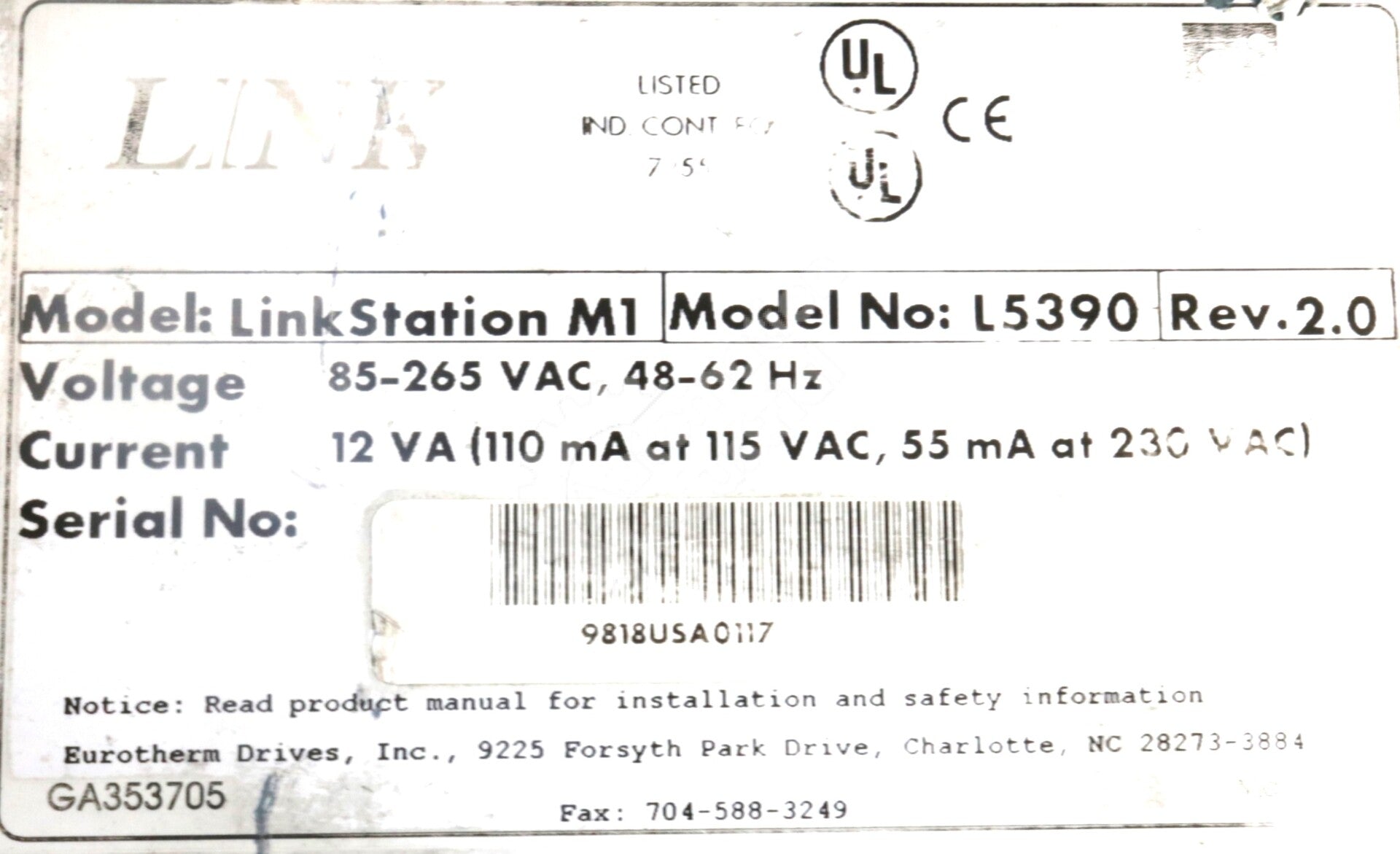 L5390 By Parker Eurotherm SSD Operator Panel Link Station M1
