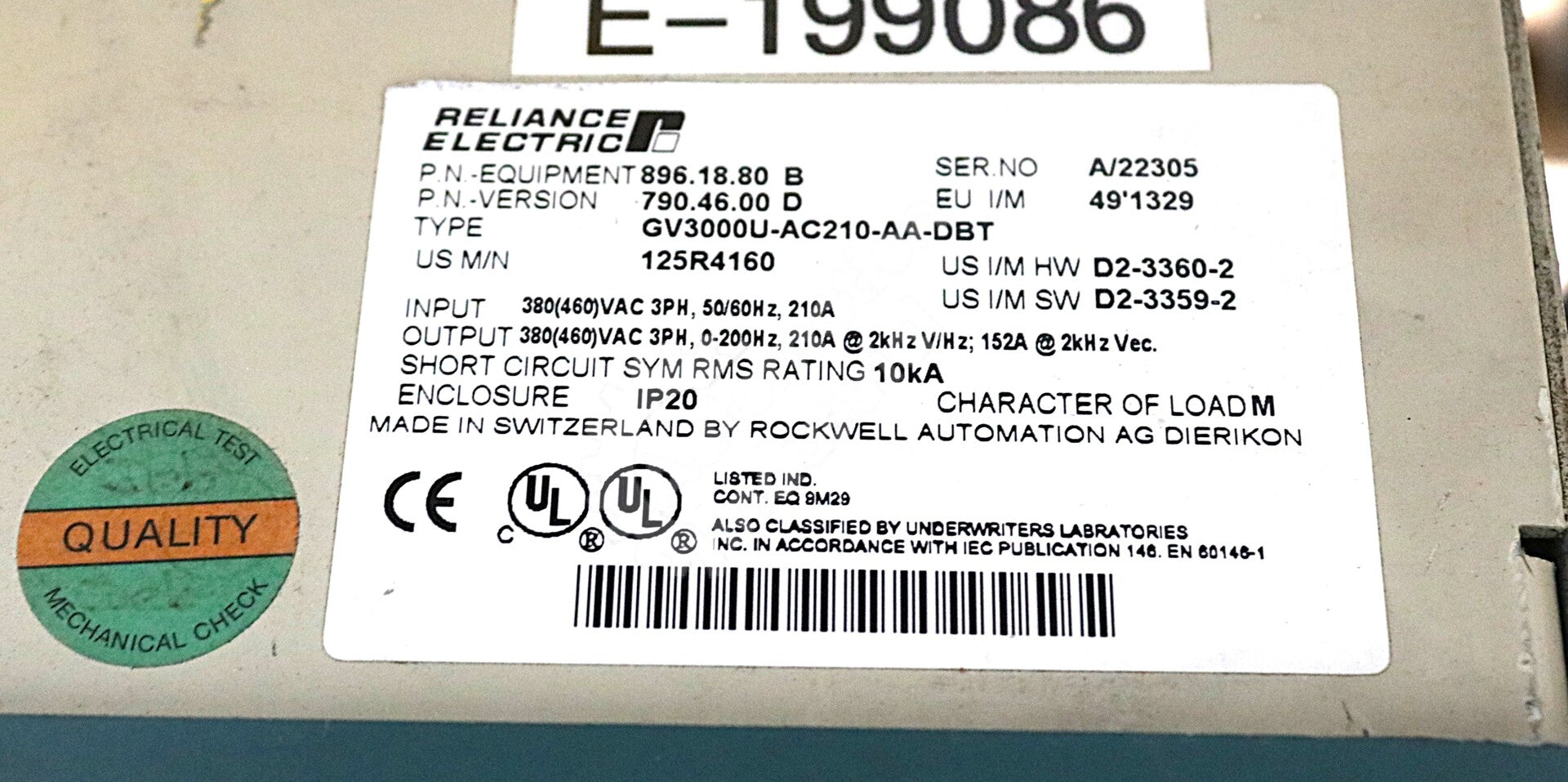 125R4160 By Reliance GV3000U-AC210-AA-DBT 3-Phase 380-460VAC GV3000 AC Drive