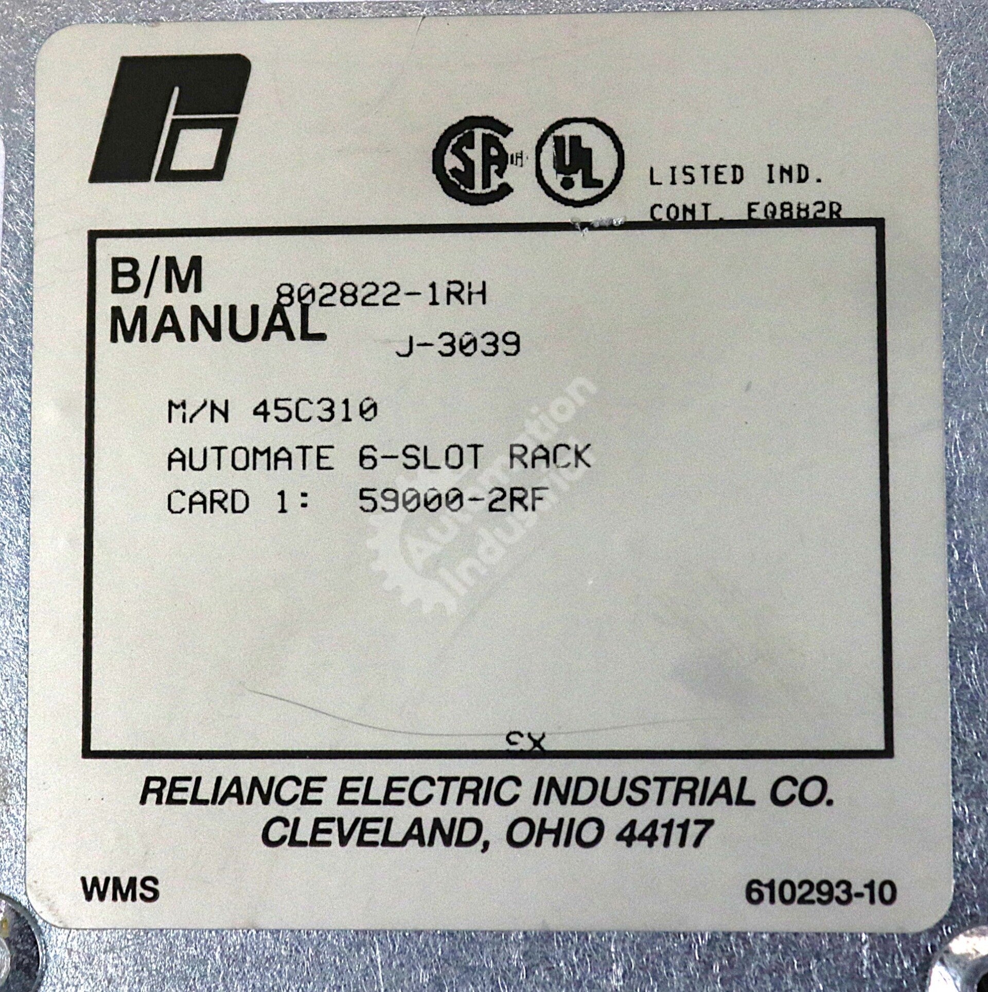 45C310 By Reliance Electric AutoMate 6-Slot Rack Assembly
