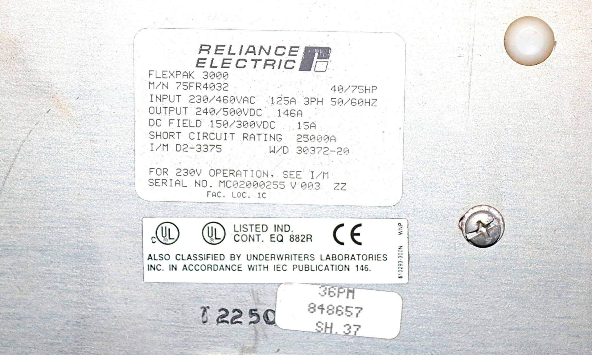 75FR4032 By Reliance Electric 460VAC 125A 75HP DC Drive