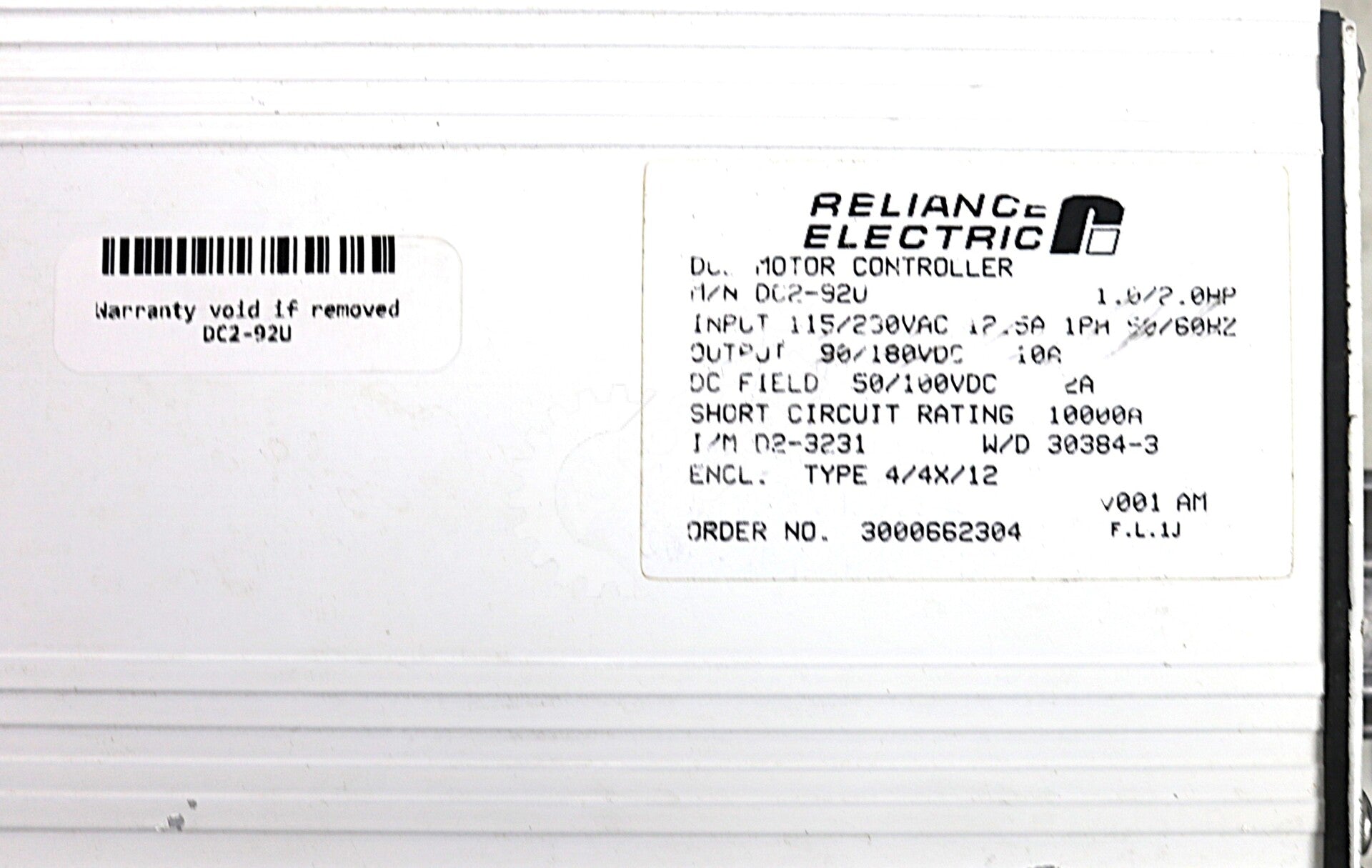 DC2-92U By Reliance Electric 115/230VAC DC Motor Controller
