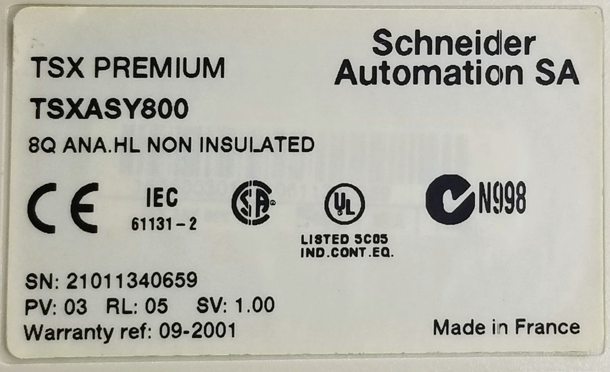 TSXASY800 | Schneider Electric Modicon Premium 8-Channel Analog Output Module