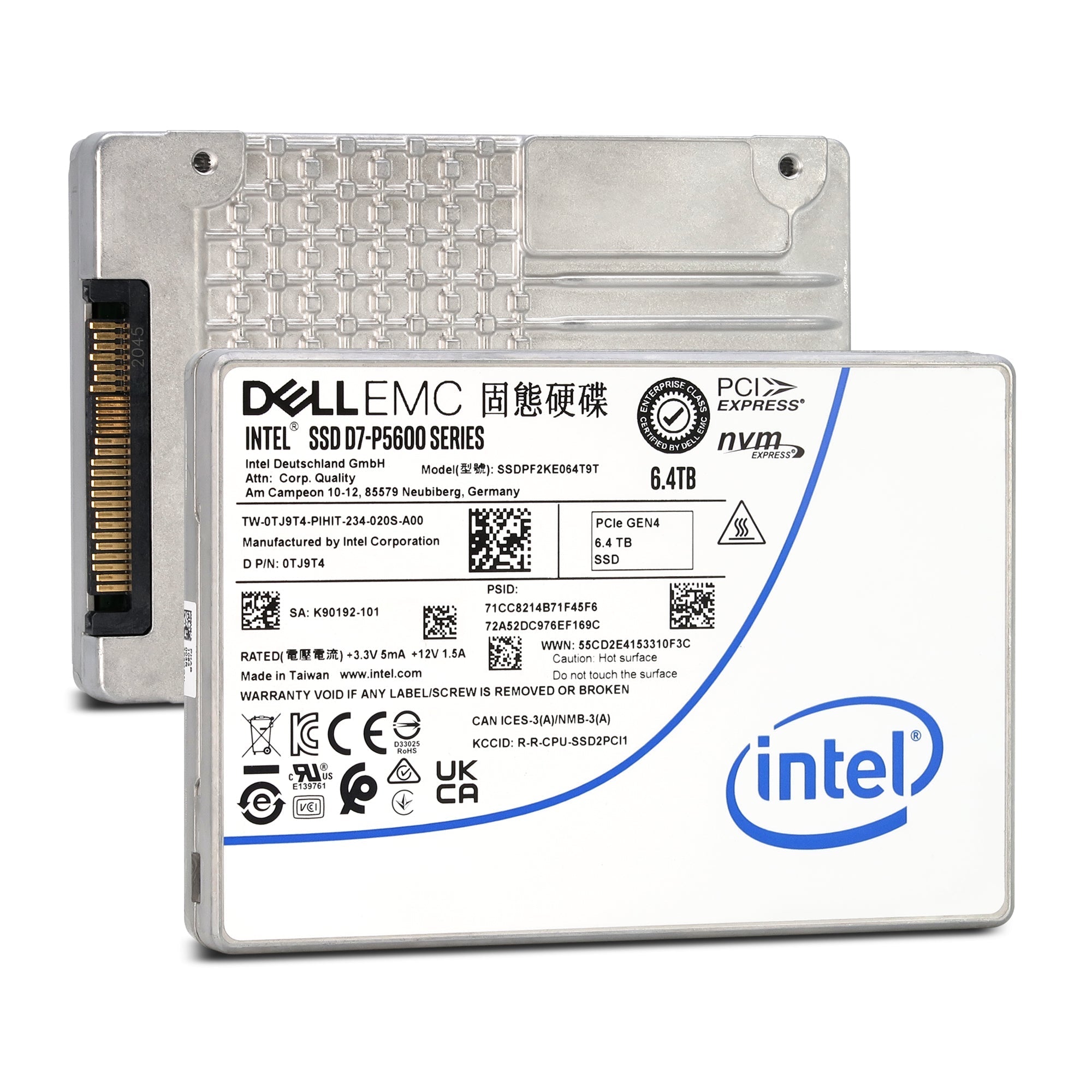 Dell D7-P5600 SSDPF2KE064T9TP 0TJ9T4 6.4TB PCIe Gen 4.0 x4 8GB/s 3D TLC 3DWPD SED U.2 NVMe 2.5in Solid State Drive