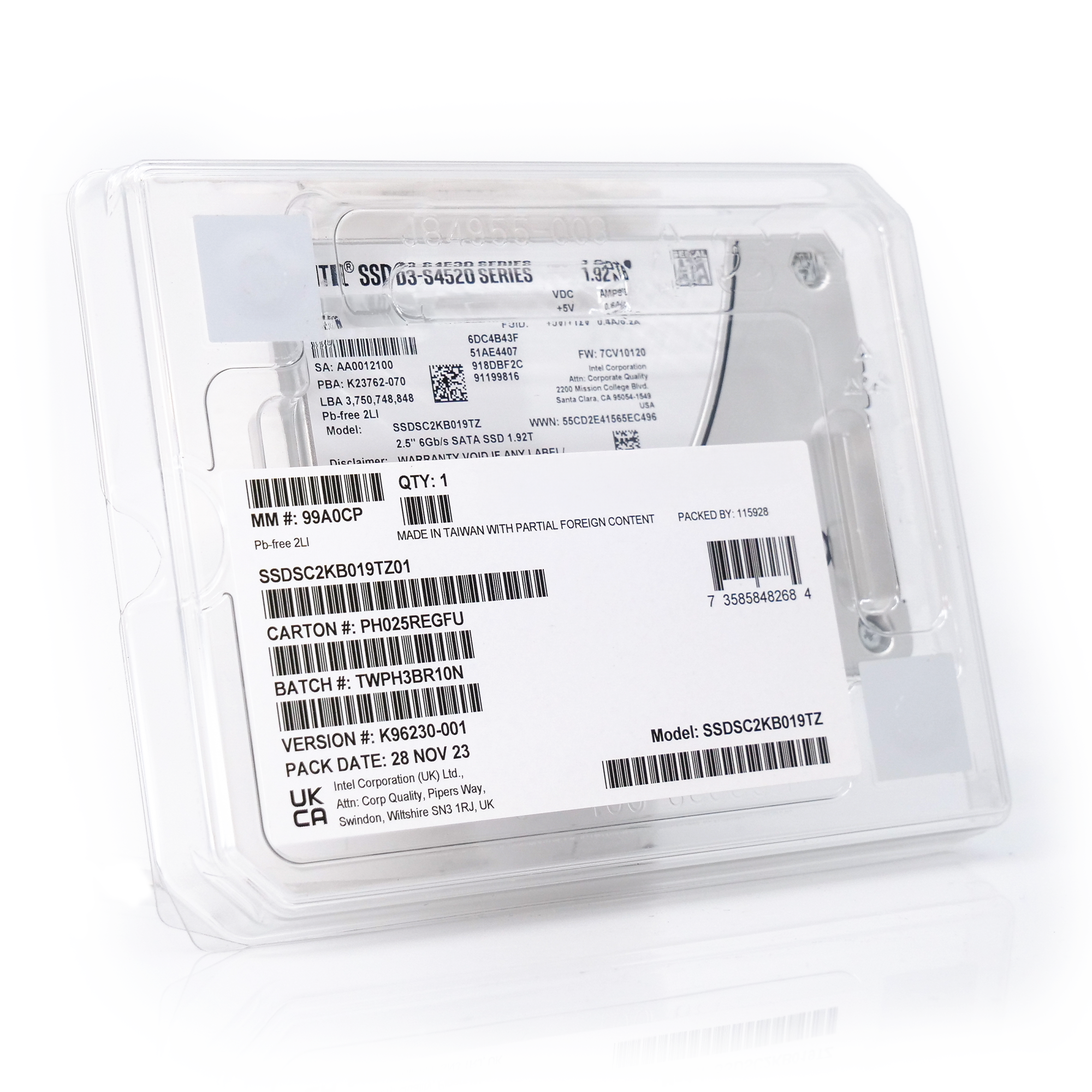 Intel D3-S4520 SSDSC2KB019TZ01 1.92TB SATA 6Gb/s 3D TLC 1DWPD 2.5in Enterprise Solid State Drive