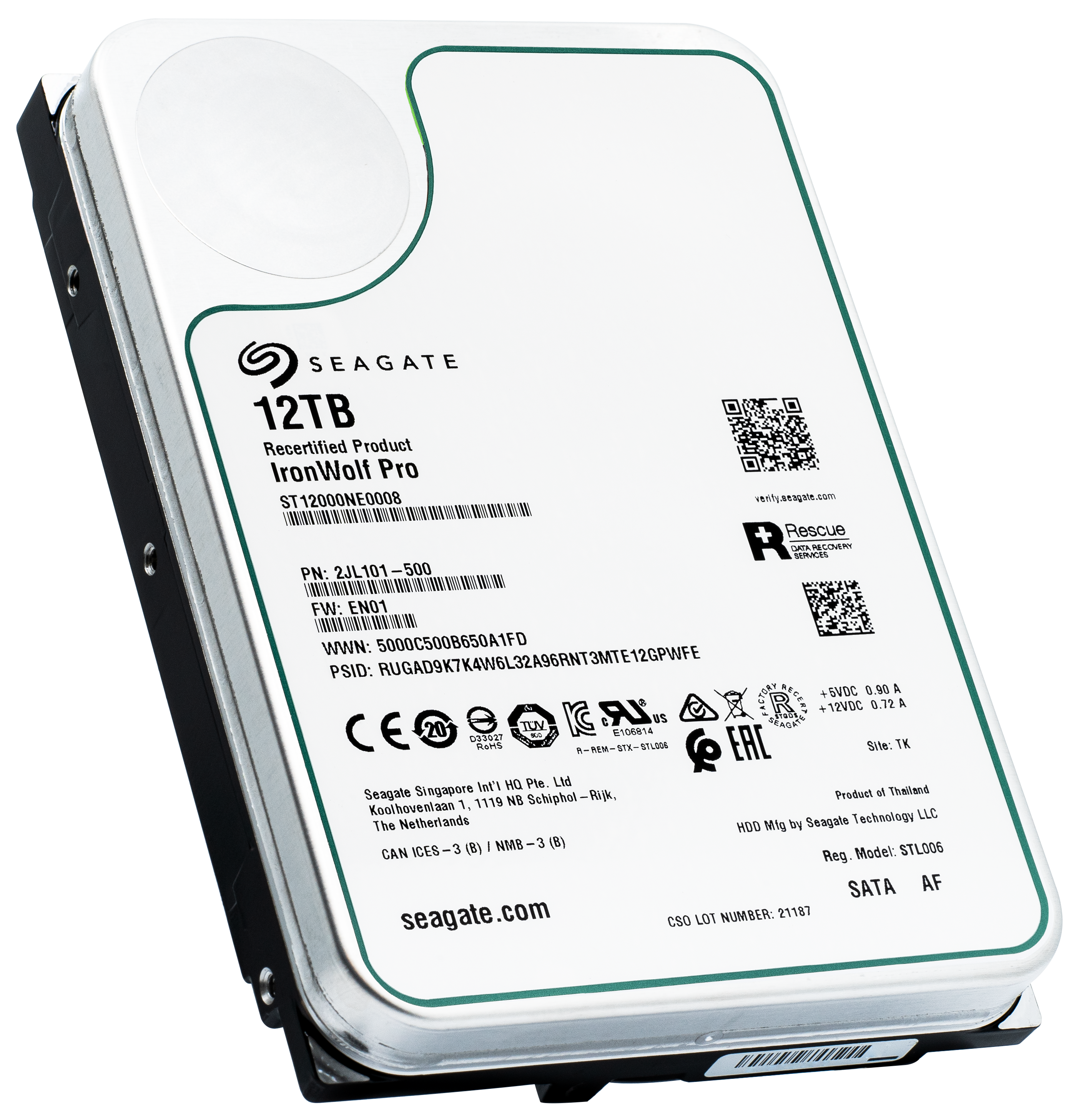 Seagate IronWolf Pro ST12000NE0008 12TB 7.2K RPM SATA 6Gb/s 512e 3.5in Recertified Hard Drive