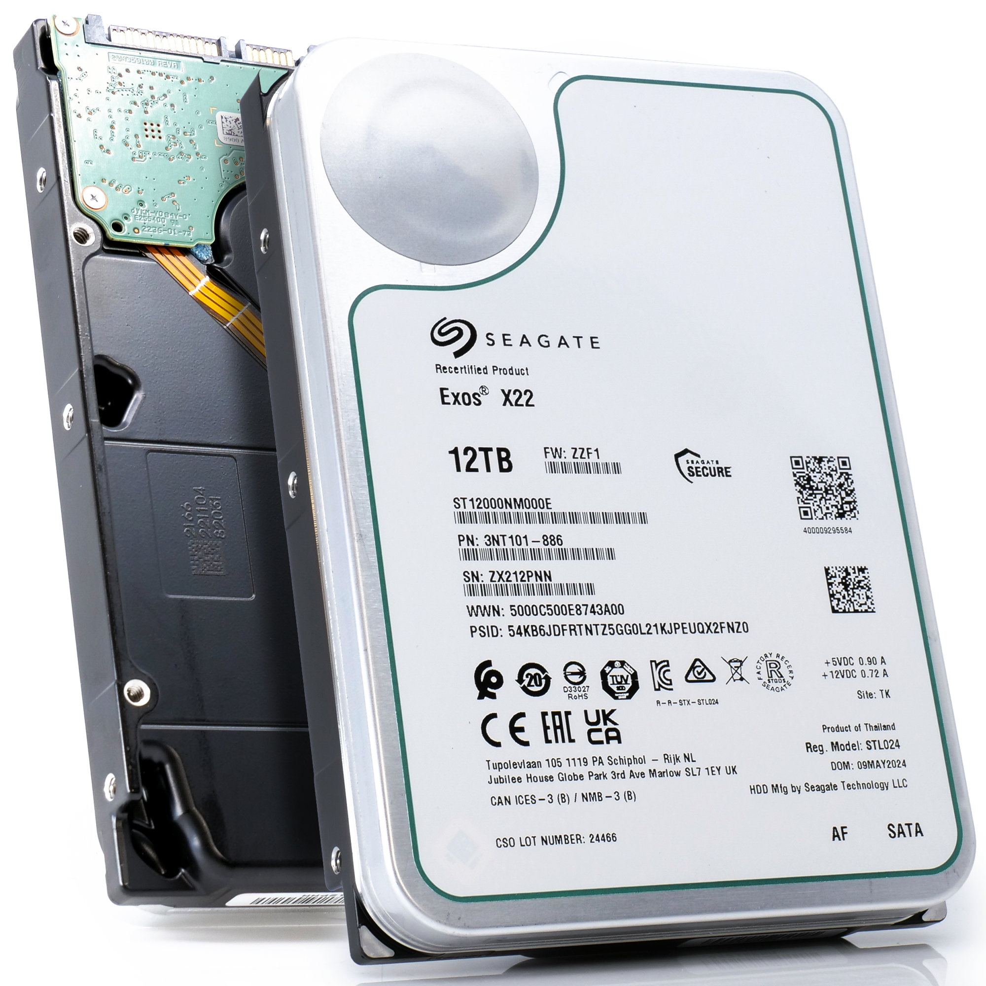 Seagate Exos X22 ST12000NM000E 12TB 7.2K RPM SATA 6Gb/s 512e 3.5in Recertified Hard Drive