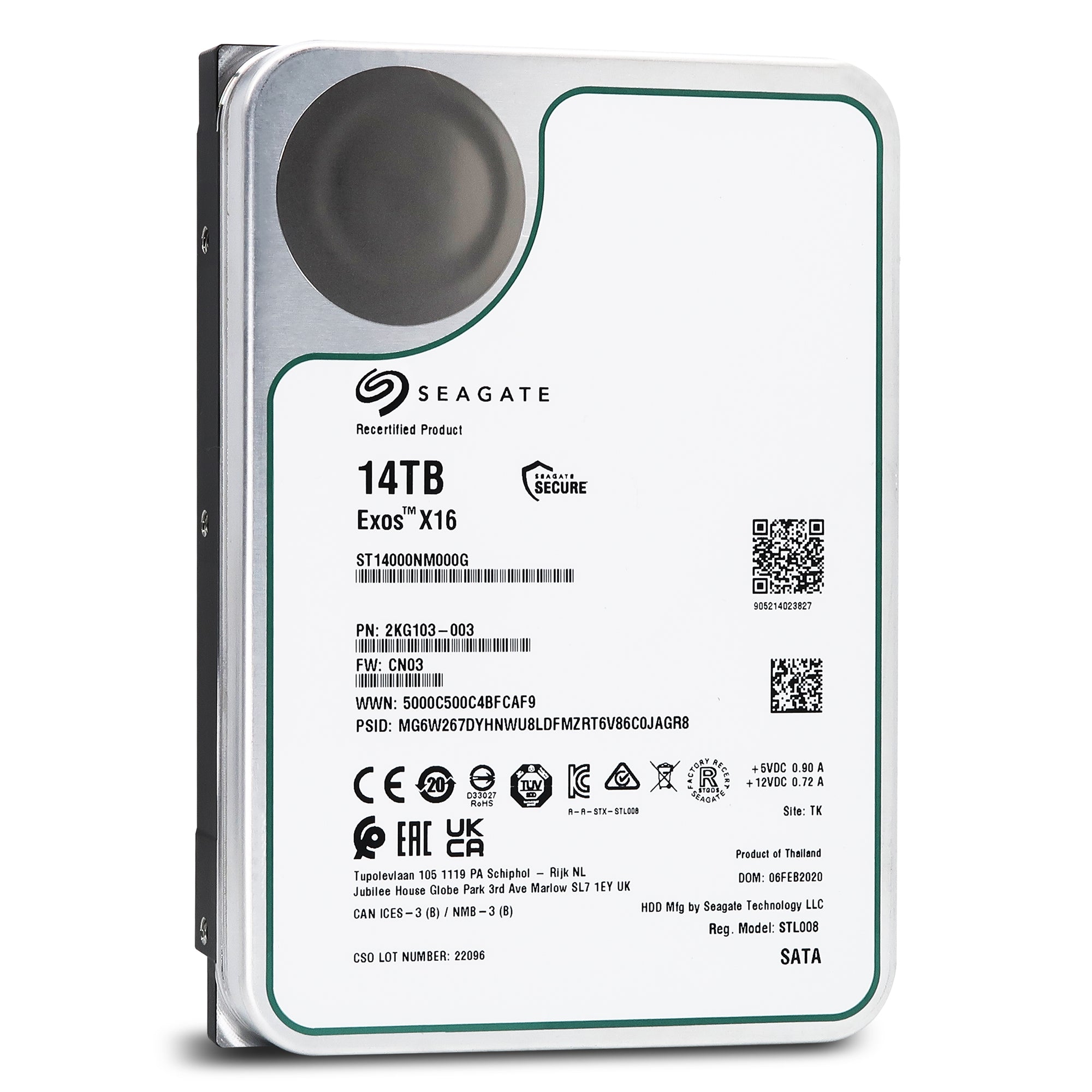 Seagate Exos X16 ST14000NM000G 14TB 7.2K RPM SATA 6Gb/s 512e 3.5in Recertified Hard Drive