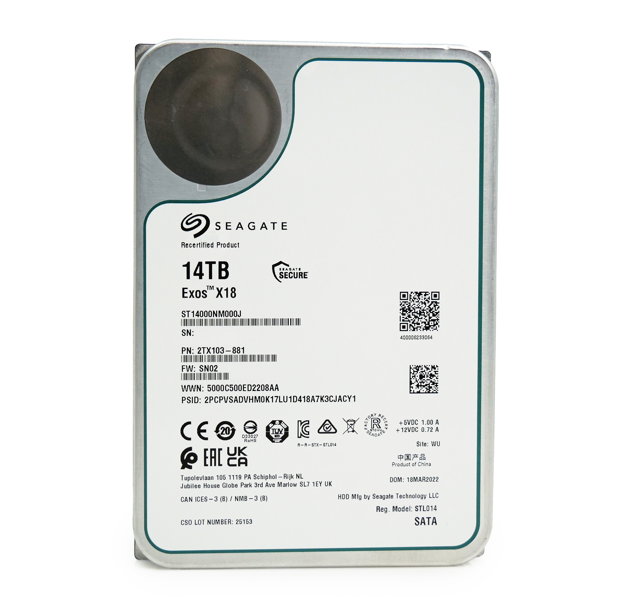 Seagate Exos X18 ST14000NM000J 14TB 7.2K RPM SATA 6Gb/s 3.5in Refurbished HDD