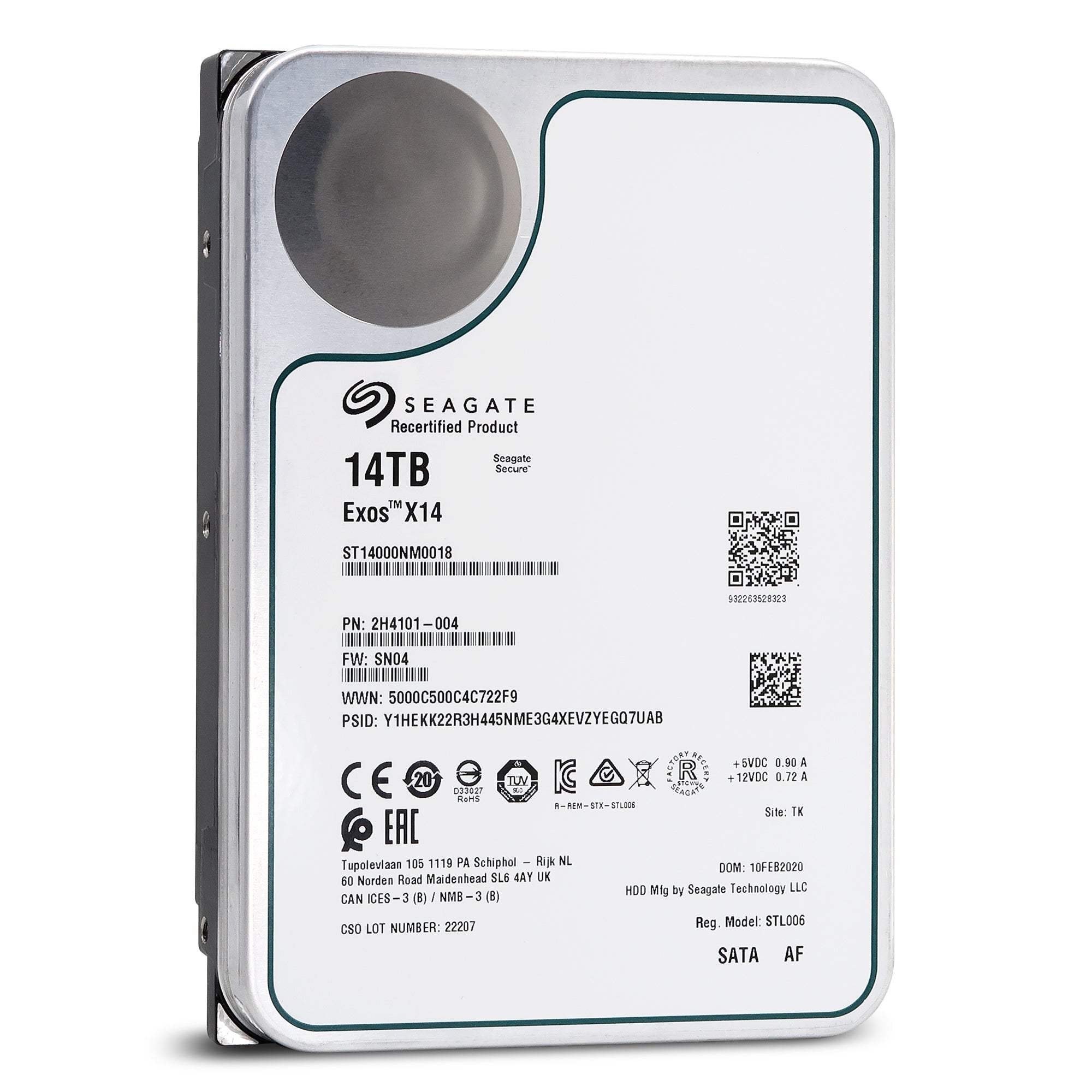 Seagate 14TB Hard Drive Exos X14 SATA 6Gb/s 512e 7200RPM 3.5" Manufacturer Recertified Enterprise HDD - ST14000NM0018