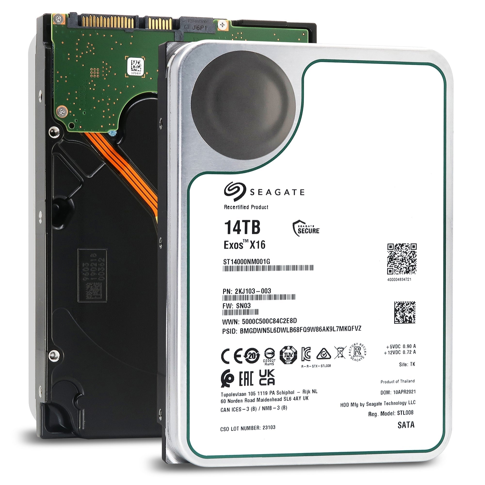 Seagate Exos X16 ST14000NM001G 14TB 7.2K RPM SATA 6Gb/s 512e/4Kn 256MB 3.5" FastFormat Manufacturer Recertified HDD