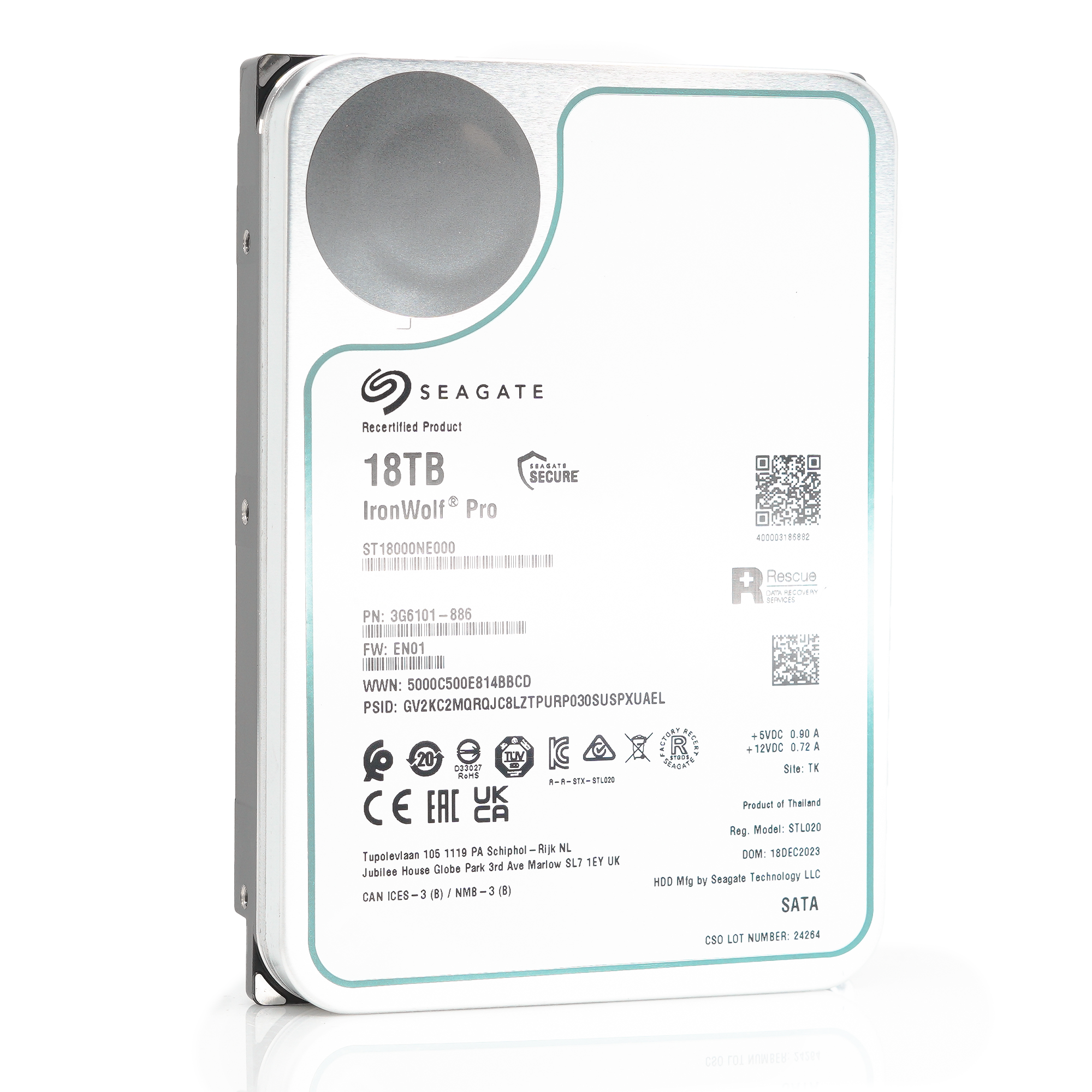 Seagate IronWolf Pro ST18000NE000 18TB 7.2K RPM SATA 6Gb/s 512e 3.5in Refurbished HDD