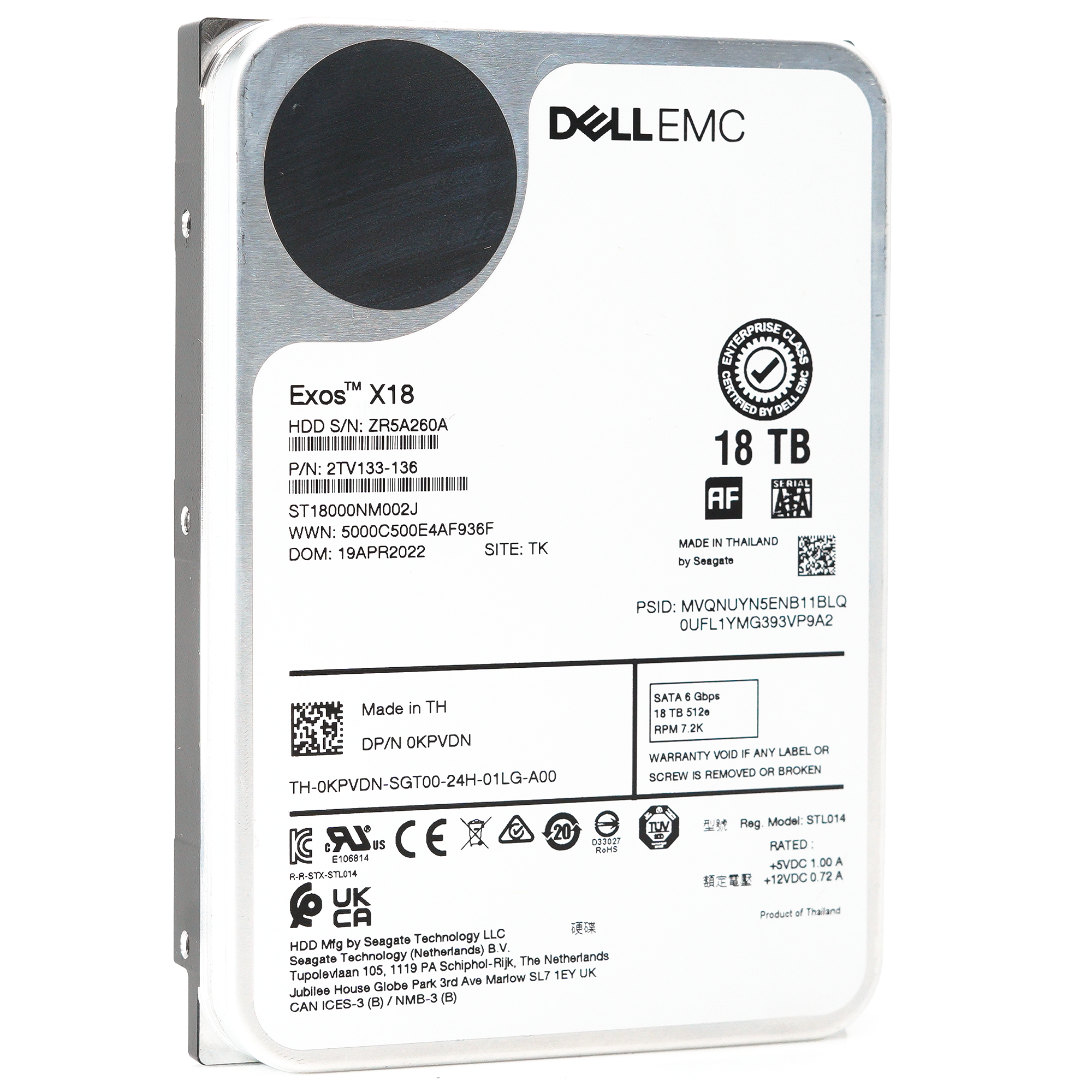 Dell/Seagate Exos X18 ST18000NM002J 18TB 7.2K RPM SATA 6Gb/s 512e 3.5in Refurbished HDD